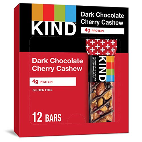 KIND Bars, Dark Chocolate Cherry Cashew - Healthy Gluten Free Snack Bars (12 Count) - Perfect for On-the-Go, Work, Hiking & Healthy Lifestyle