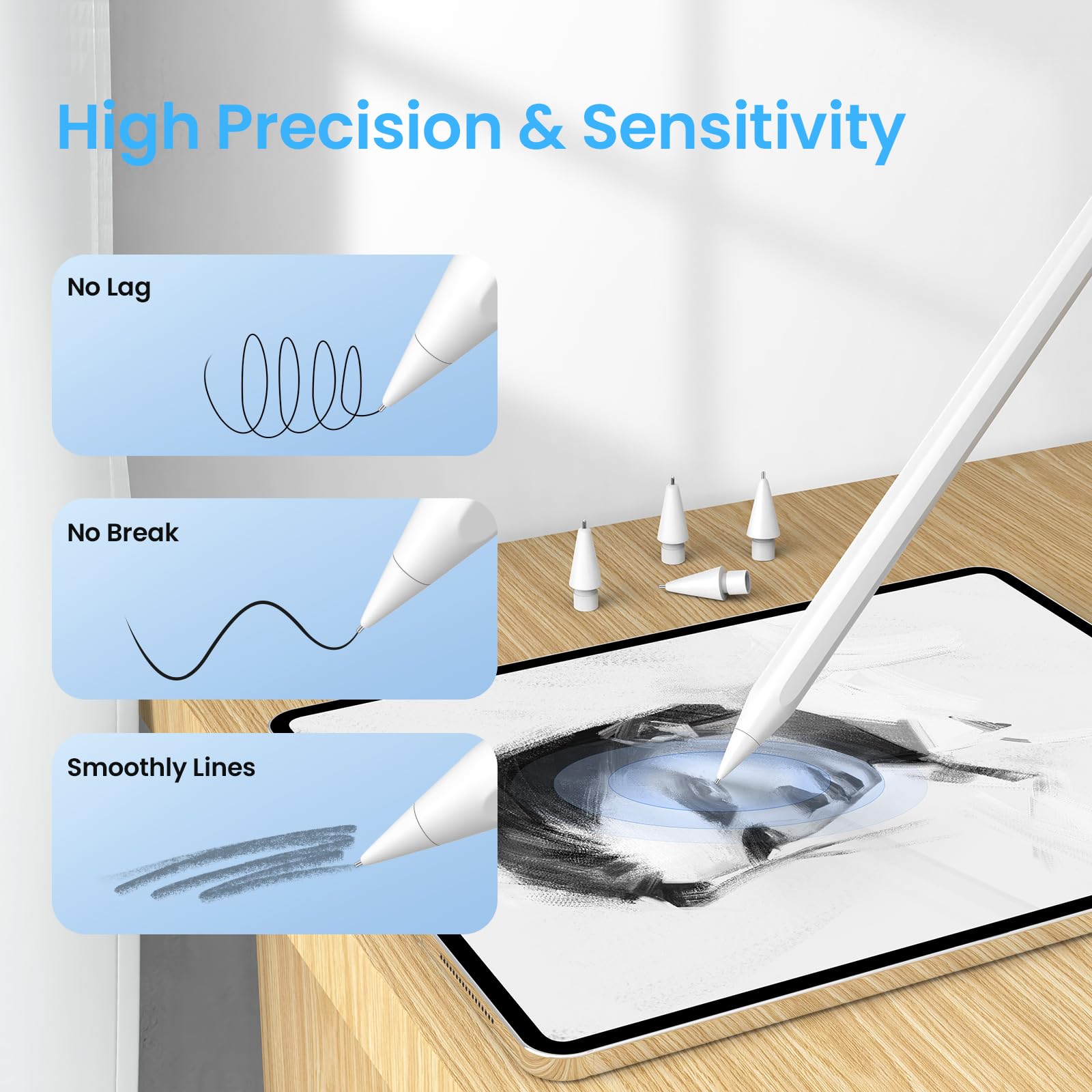 Upgraded Apple Pencil Tips 2-Pack - Compatible with Pro/1st/2nd Gen/USB-C & Logitech Crayon - for iPad Pro/Air/Mini - Precise Drawing & Writing