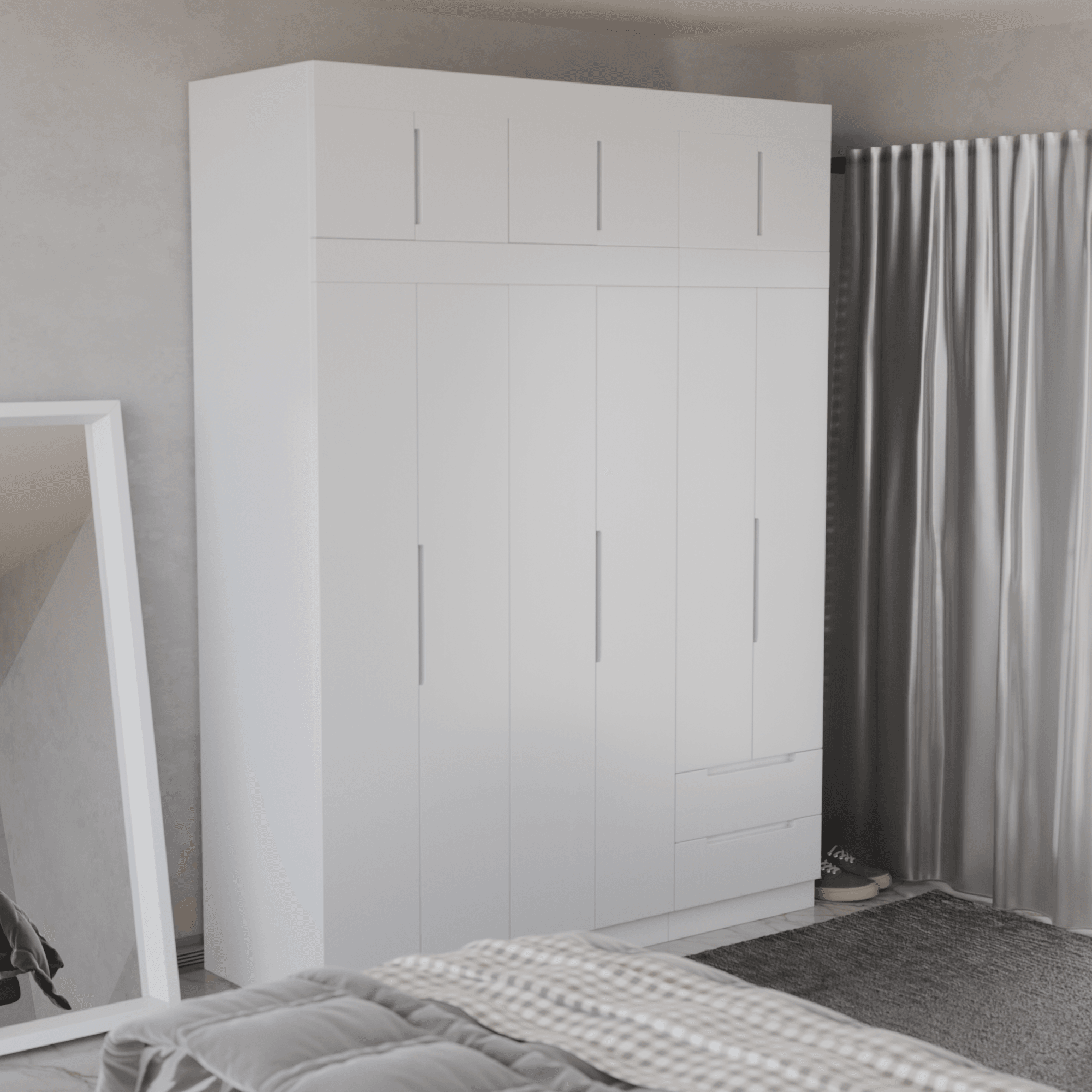 Harrison 6-Door Open Wardrobe with Top Shelf - Spacious Closet Organizer for Bedroom, Living Room & Walk-In Closets - Modern Storage Furniture for Home & Office