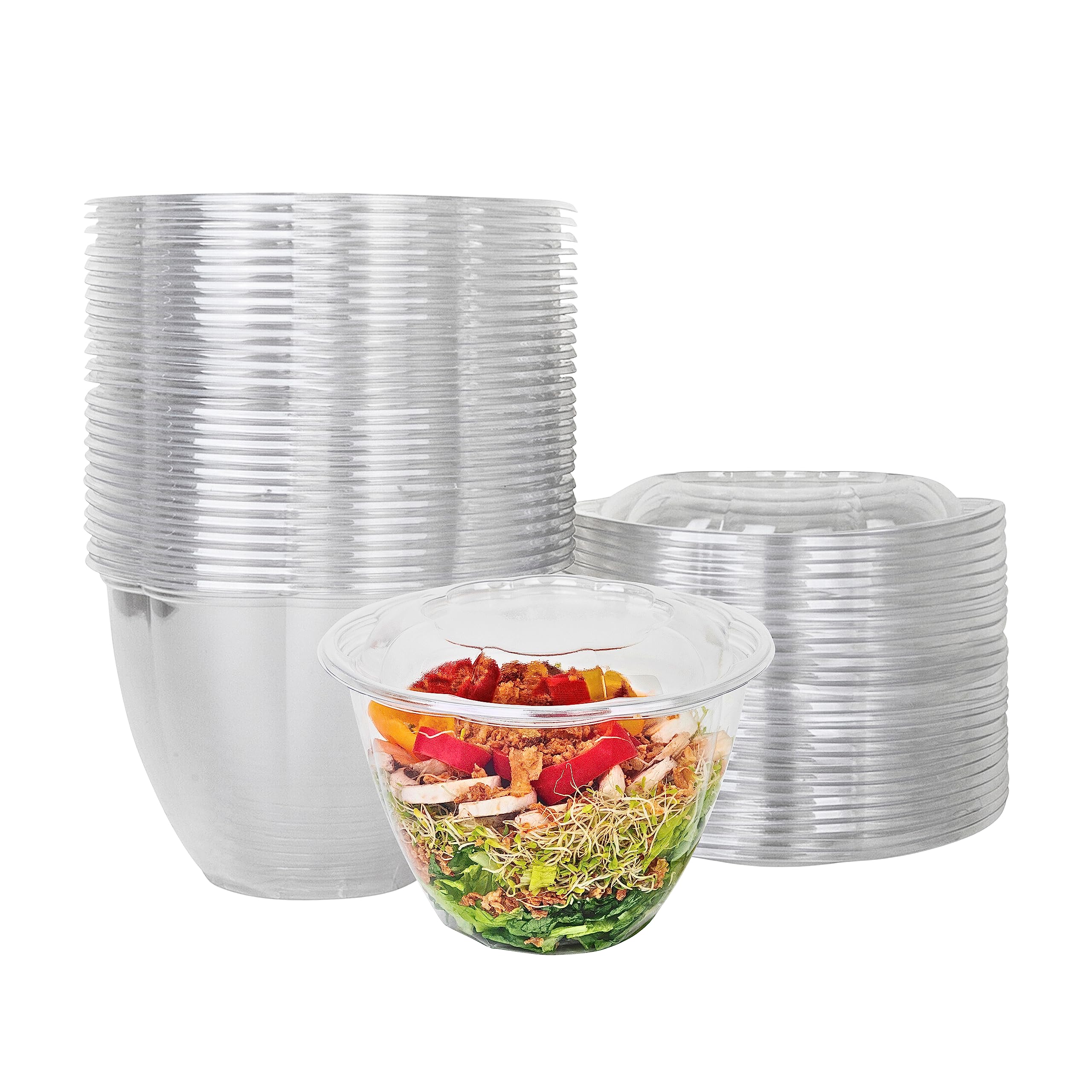 Eco-Friendly 48 oz Disposable Salad Bowls with Lids - BPA-Free Meal Prep Containers, Lunch Boxes & To-Go Bowls (Pack of 25) - Perfect for Picnics, Parties, Office Lunches & Food Delivery Services