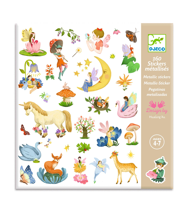Djeco Fantasy Metallic Stickers - Premium Shiny Decorative Stickers for Scrapbooking, Journals, DIY Crafts & Gift Wrapping
