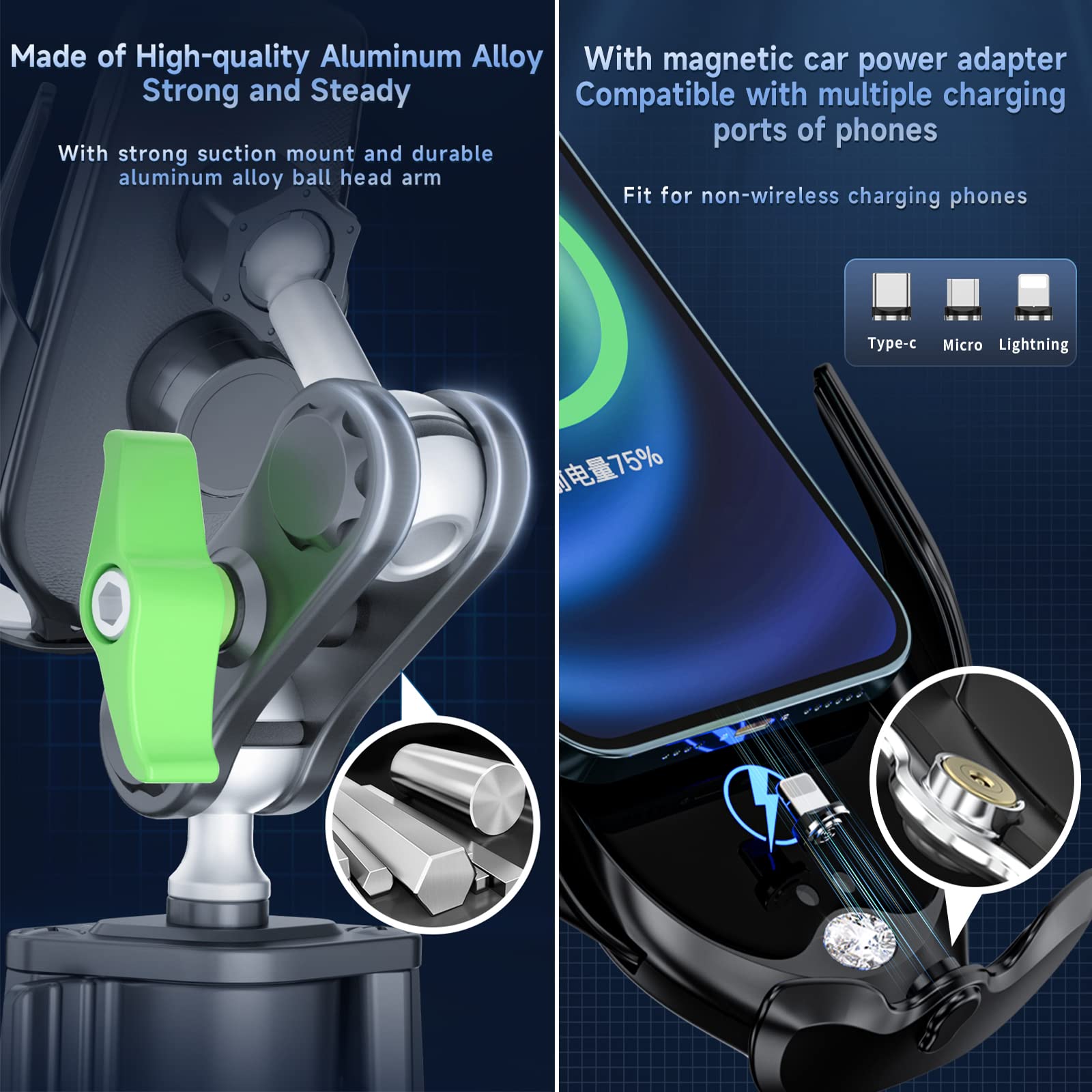 15W Fast Wireless Car Charger Mount - Auto-Clamping Phone Holder with 360° Rotating Ball Head for iPhone, Samsung & Smartphones - Universal Windshield & Dashboard Mount (Black) - Perfect for Commuting, Road Trips & GPS Navigation