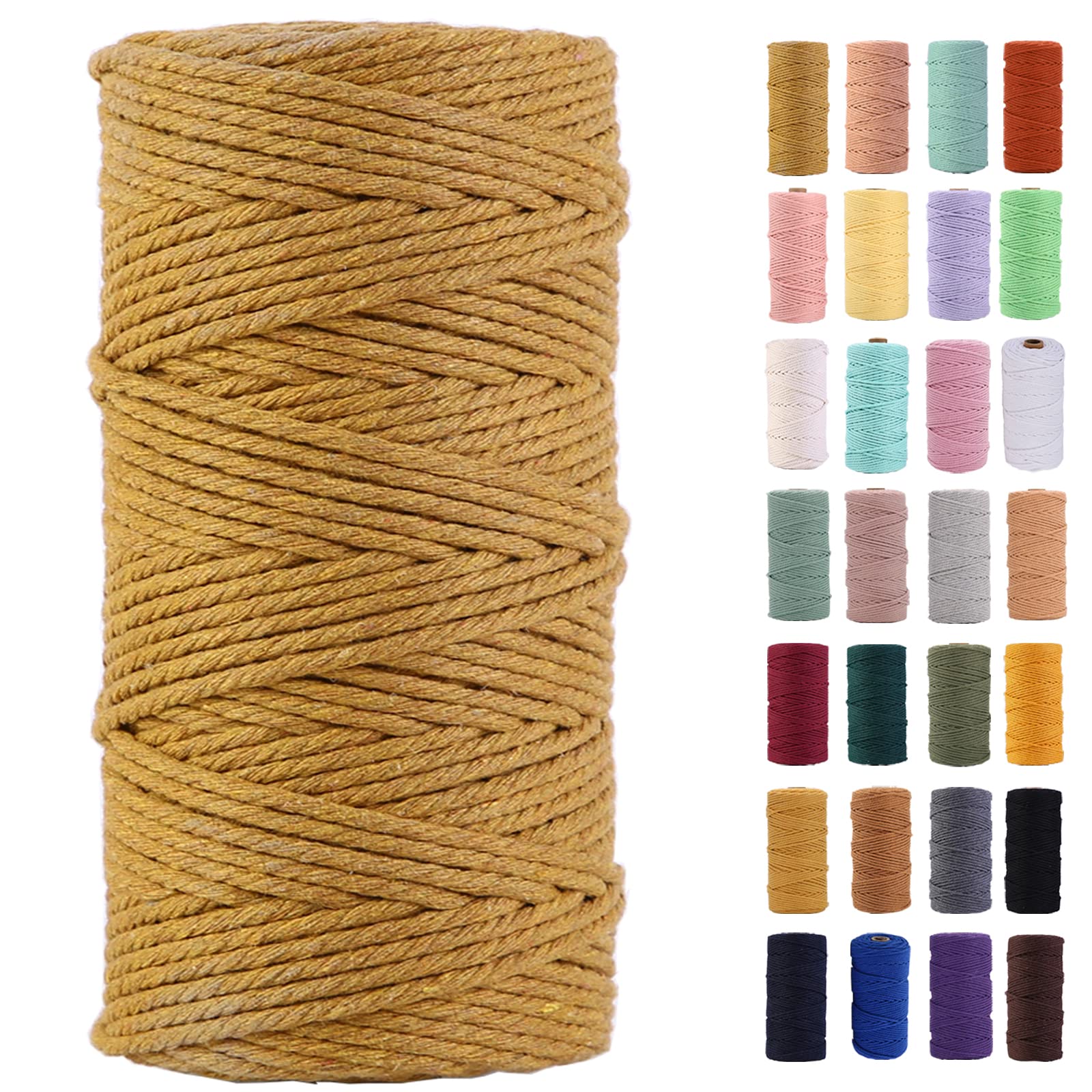 3mm Khaki Macrame Cotton Rope - 109 Yards Soft Colored Twine for Wall Hangings, Plant Hangers & DIY Crafts | Perfect for Boho Home Decor, Gift Wrapping & Creative Projects