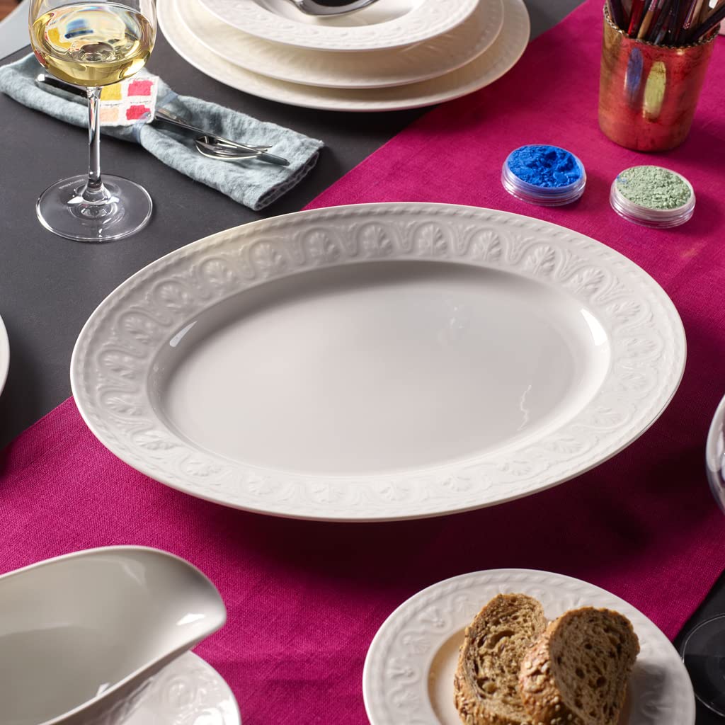 Villeroy & Boch Cellini Oval Serving Platter - 15.75 Inch Premium White Porcelain Tray - Dishwasher & Microwave Safe - Handcrafted in Germany with Elegant Engraved Details - Perfect for Dinner Parties, Buffets & Holiday Entertaining