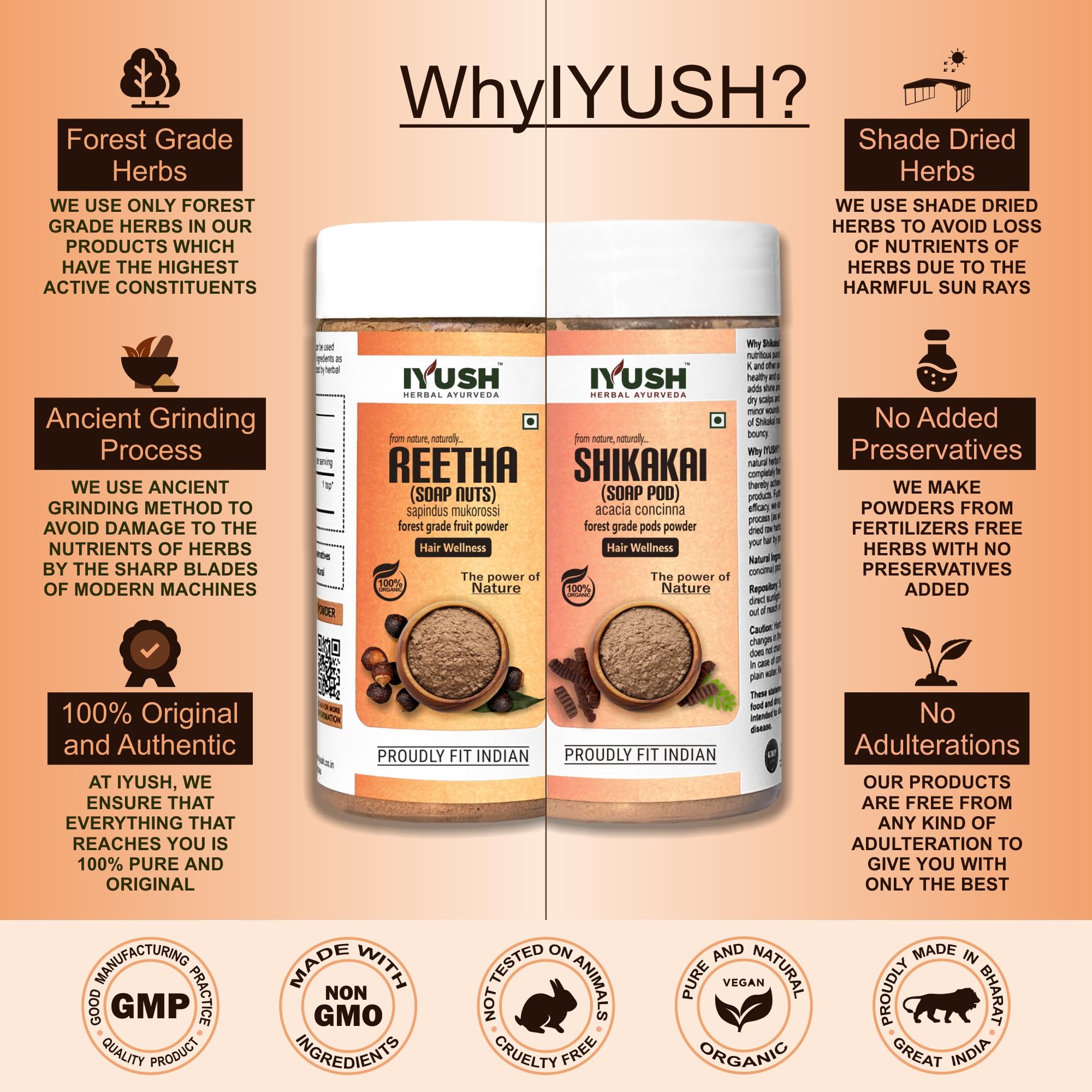 IYUSH Herbal Ayurveda Reetha Powder & Shikakai Powder for Hair Growth - 500g | Natural Hair Mask for Dry & Frizzy Hair | Volumizing Hair Powder | Herbal Hair Wash | Promotes Stronger & Healthier Hair | Perfect for DIY Hair Treatments & Scalp Care