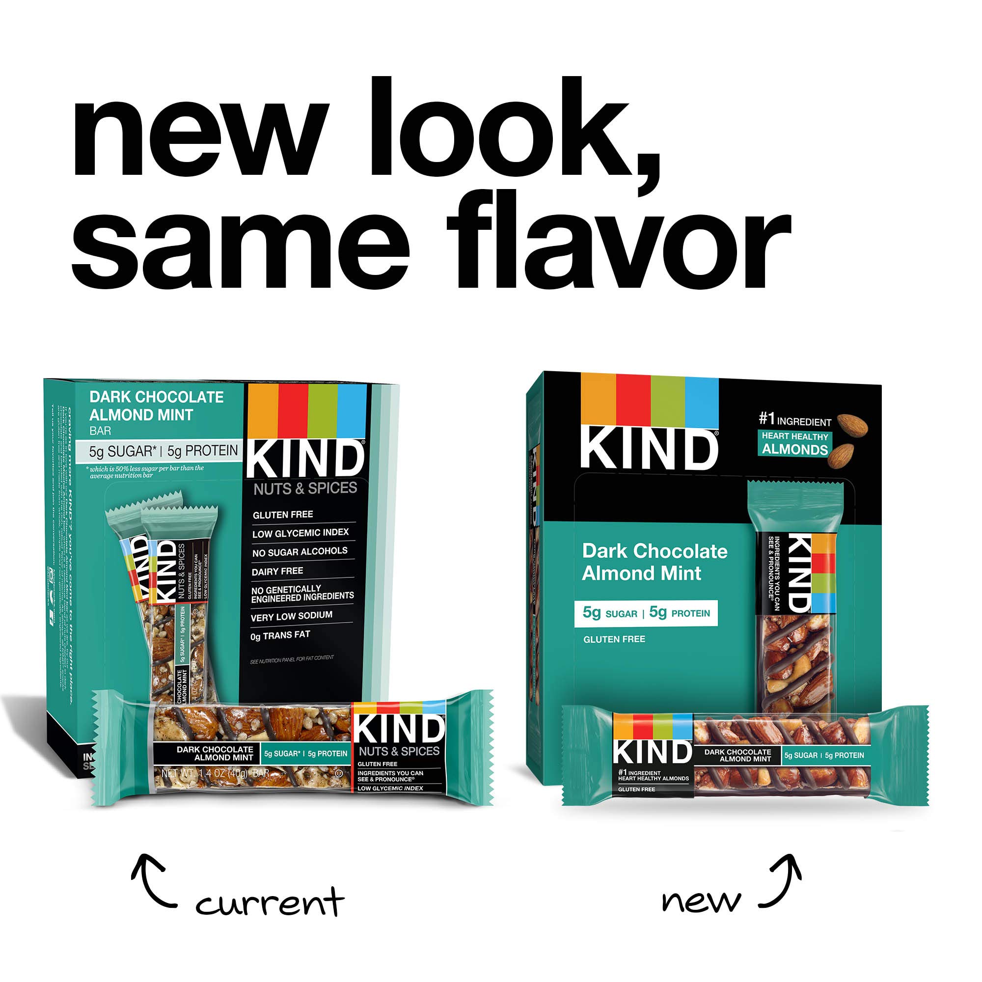 KIND Bars Dark Chocolate Mint - Gluten Free, Low Sugar Snack Bars, 1.4oz (12 Count) - Healthy On-The-Go Breakfast & Post-Workout Energy Boost