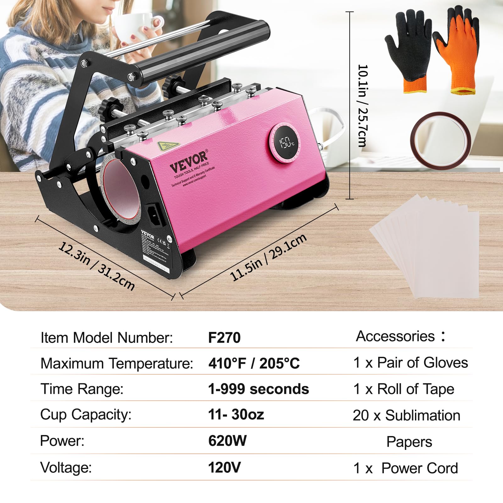 VEVOR Tumbler Heat Press Machine for 11-16oz & 20-30OZ Sublimation Tumblers - Digital Temperature Control & Timer - Includes Heat Tape & Gloves - Perfect for DIY Custom Mugs & Personalized Drinkware Gifts
