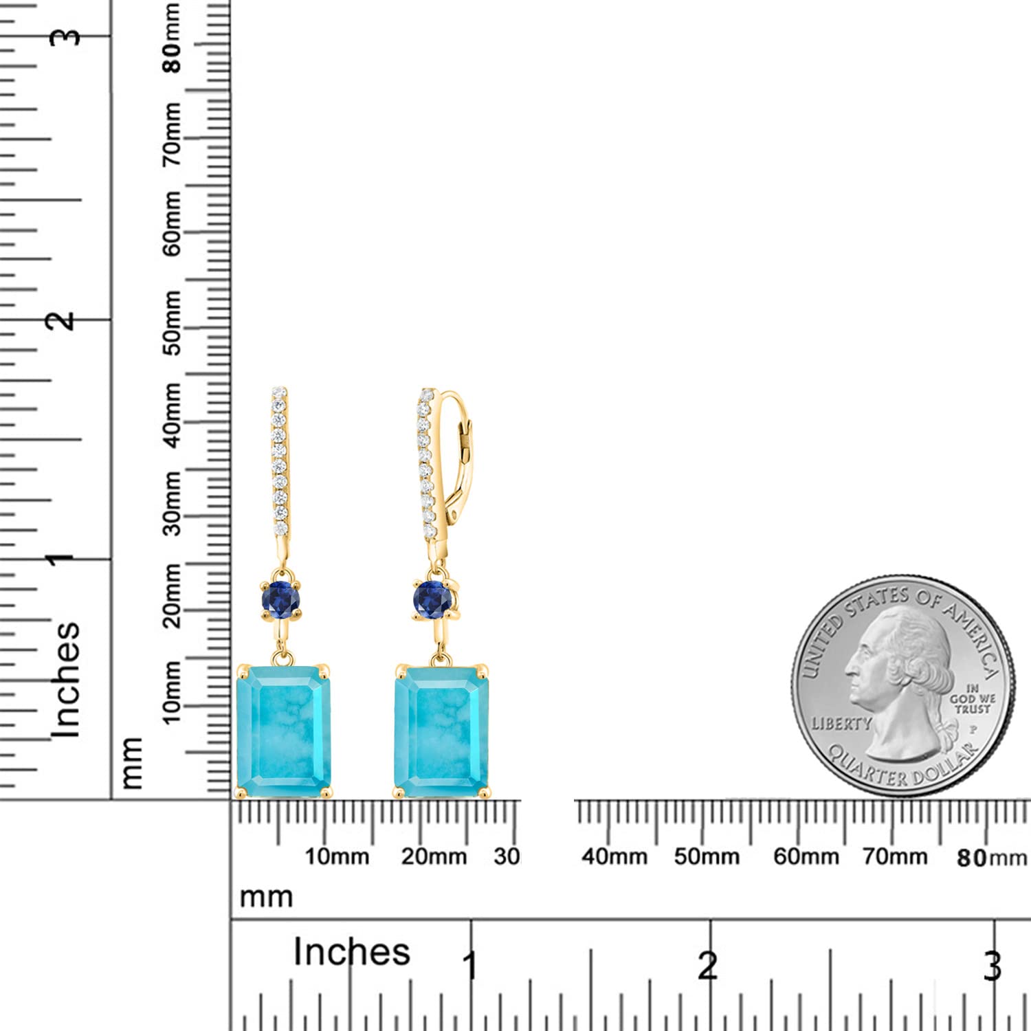 10.80 Ct Green Turquoise Blue Created Sapphire Earrings - 18K Yellow Gold Plated Sterling Silver - Perfect for Weddings, Parties & Special Occasions