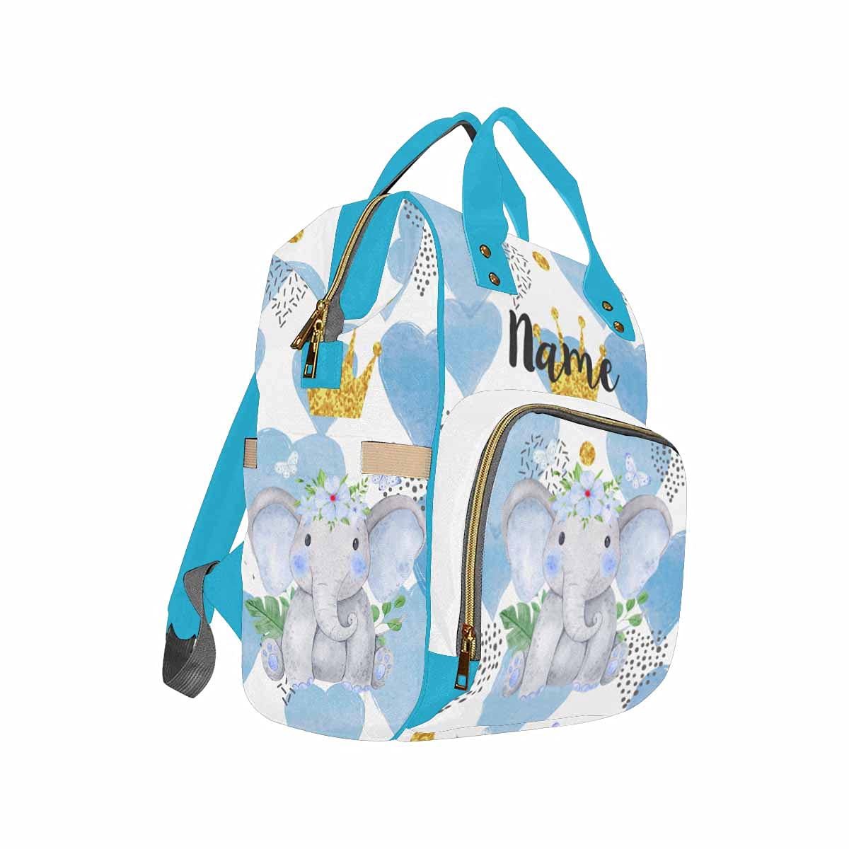 **Personalized Diaper Backpack for Moms - Custom Name Baby Bag, Waterproof & Multifunctional Nursing Travel Backpack for Boys & Girls, Blue Elephant Design - Perfect for Daycare, Travel & Baby Shower Gifts**