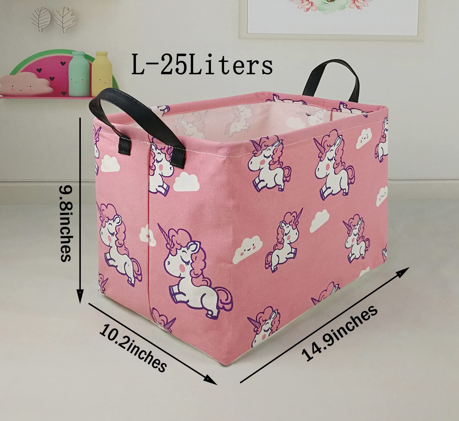 Waterproof Rectangle Toy Storage Bin - Nursery Hamper, Kids Bedroom Organizer, Laundry Basket & Home Decor Shelf (Pink Unicorn) | Perfect for Baby Gifts, Closet Organization & Playroom Storage