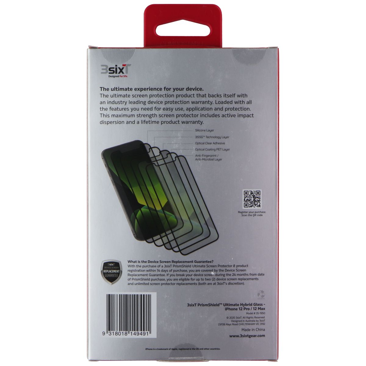 3SIXT PrismShield Hybrid Screen Protector for Apple iPhone 12 Pro & iPhone 12 - Ultimate Protection, Anti-Scratch & Bubble-Free - Perfect for Work, Travel & Everyday Use