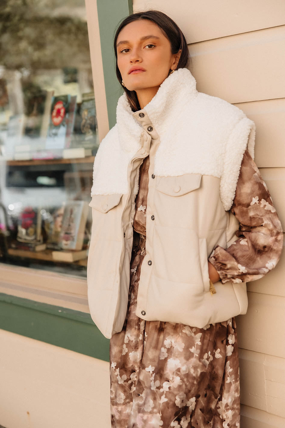 Lets Get Lost Vegan Vest in Cream - Eco-Friendly Women's Winter Jacket for Outdoor Adventures & Casual Wear