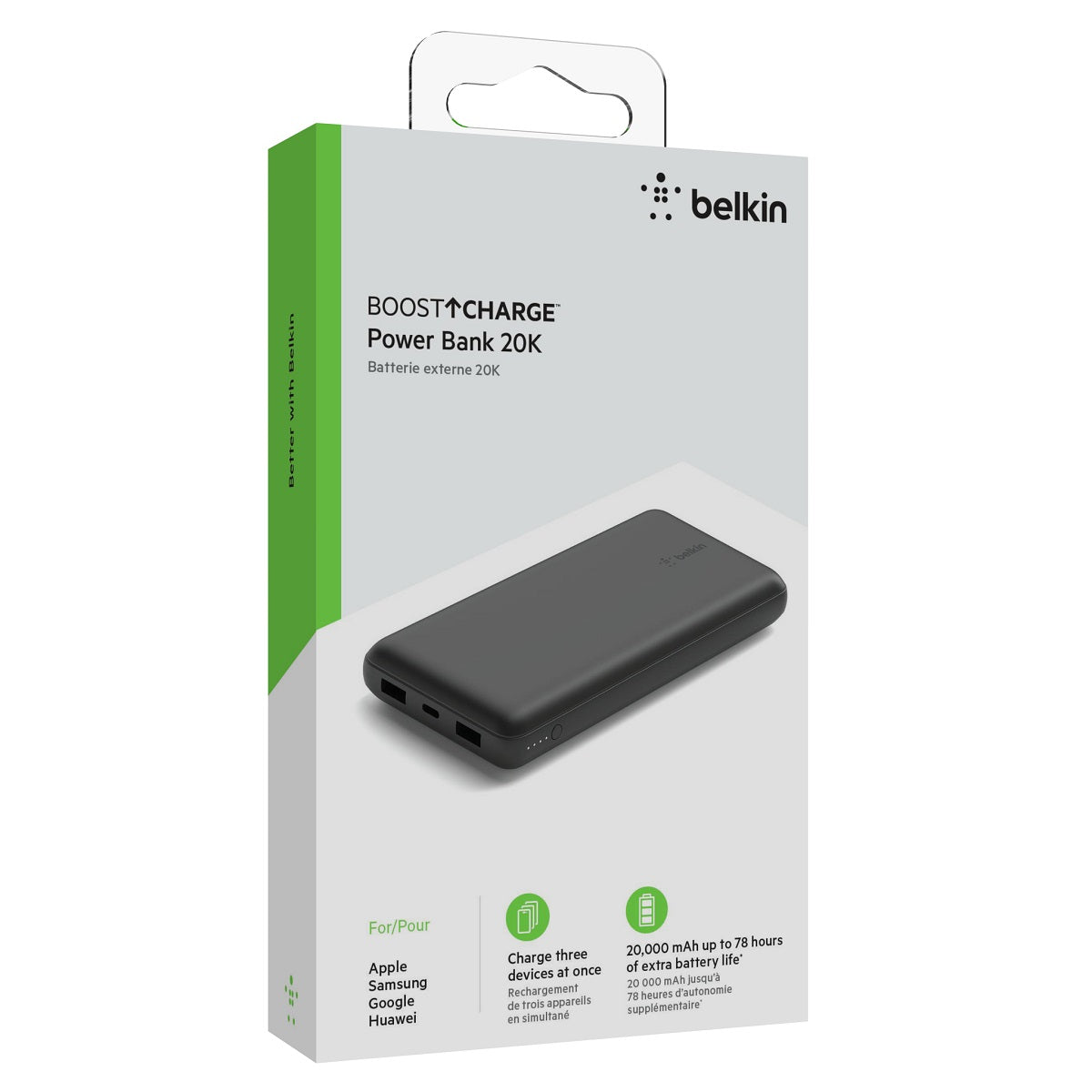 Belkin BoostCharge 20,000mAh Portable Power Bank - Fast Charging External Battery Pack for iPhone, Samsung, iPad & More - Perfect for Travel, Camping & Emergency Power Backup