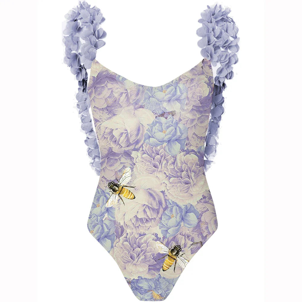 Sexy Petal Trim One Piece Swimsuit with Cover Up - Backless Push Up Bikini Set for Women, Luxury Summer Beachwear for Holiday & Pool Party