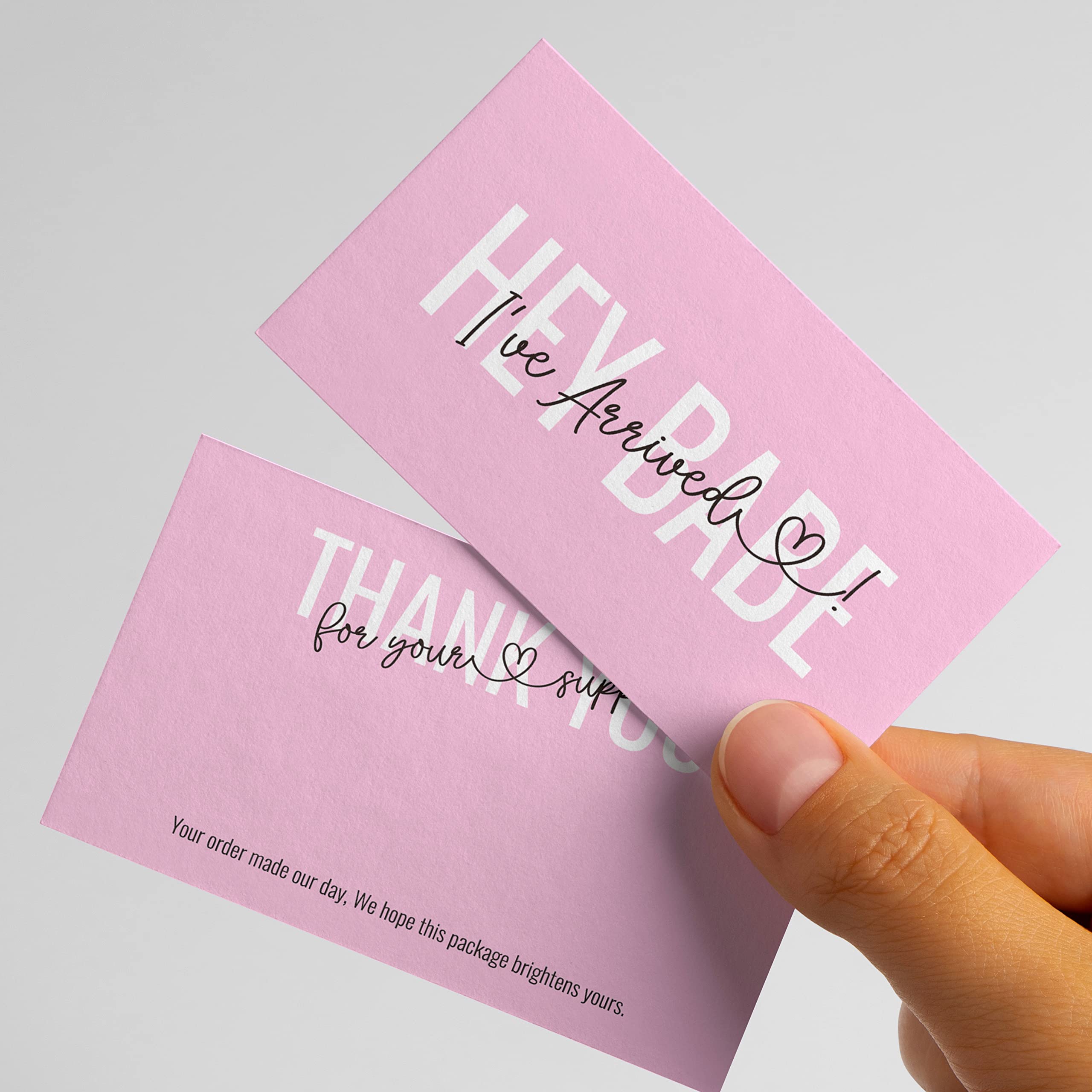 ITZAMNA 'Hey Babe I've Arrived' Thank You Cards - Pack of 100 Pink Heart Script Greeting Cards for Small Business Appreciation | Perfect for Customer Thank You Gifts, Wedding Favors & Party Invitations