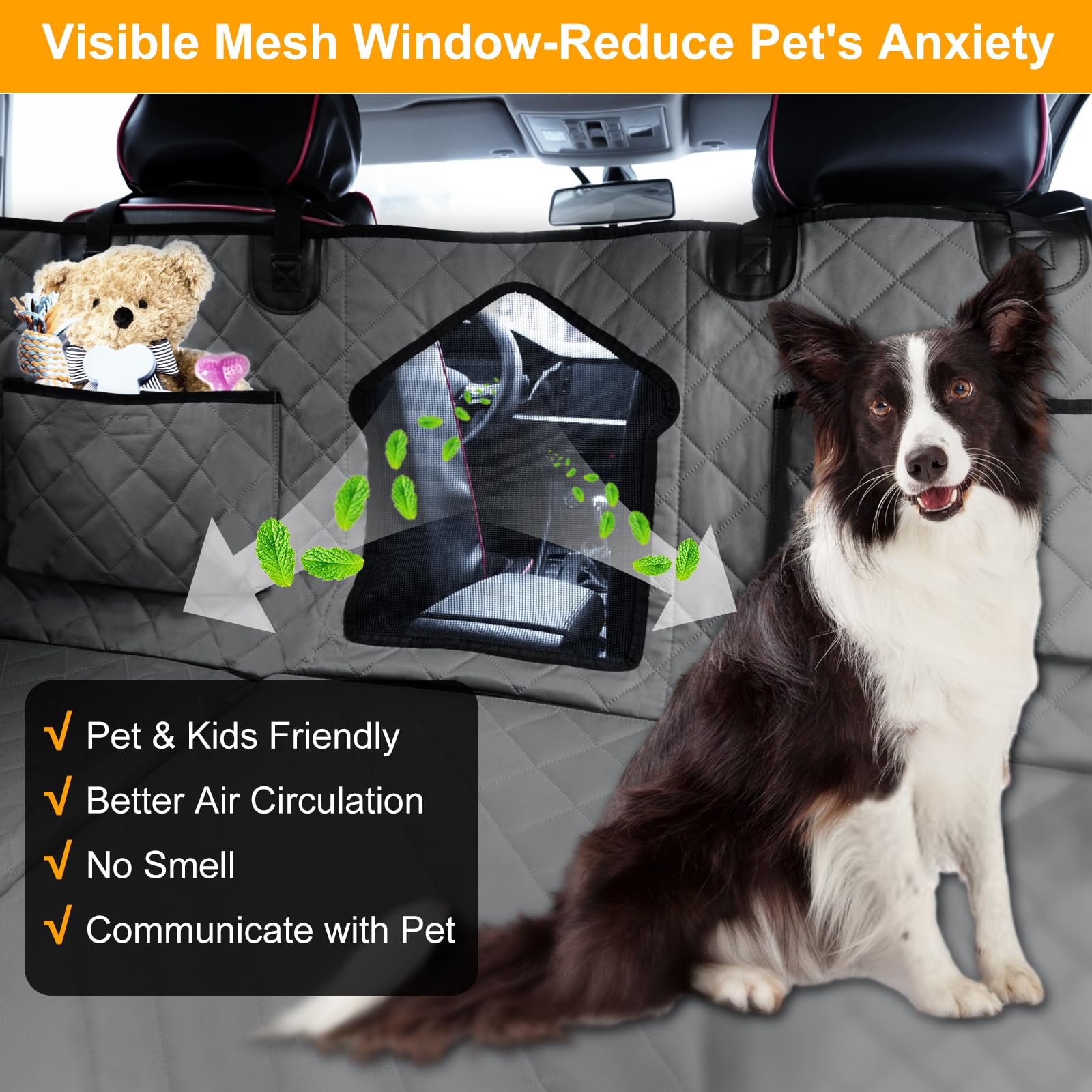 Dog Car Seat Cover & Back Seat Extender for Large Dogs up to 330lbs - Heavy Duty Pet Hammock for SUV/Truck with Non-Slip Hard Bottom (Grey) - Perfect for Road Trips, Vet Visits & Outdoor Adventures