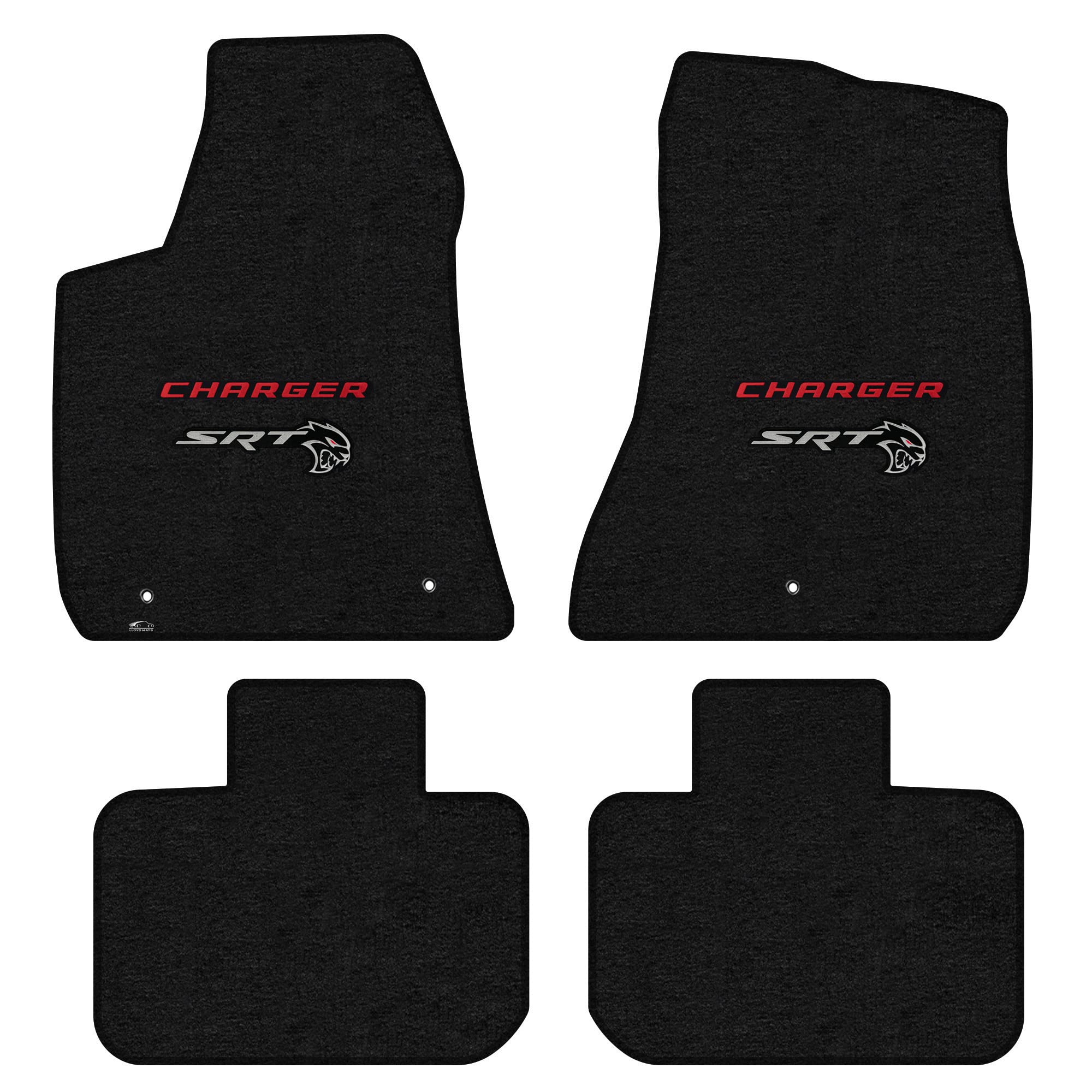 Premium Custom-Fit Carpeted Floor Mats for Dodge Charger RWD 2021-2023 | Luxury Car Floor Liners with Red Charger & Red Eye Hellcat Logo (Charcoal, 4-Piece Set) - Perfect for Daily Commuting, Road Trips & Car Shows