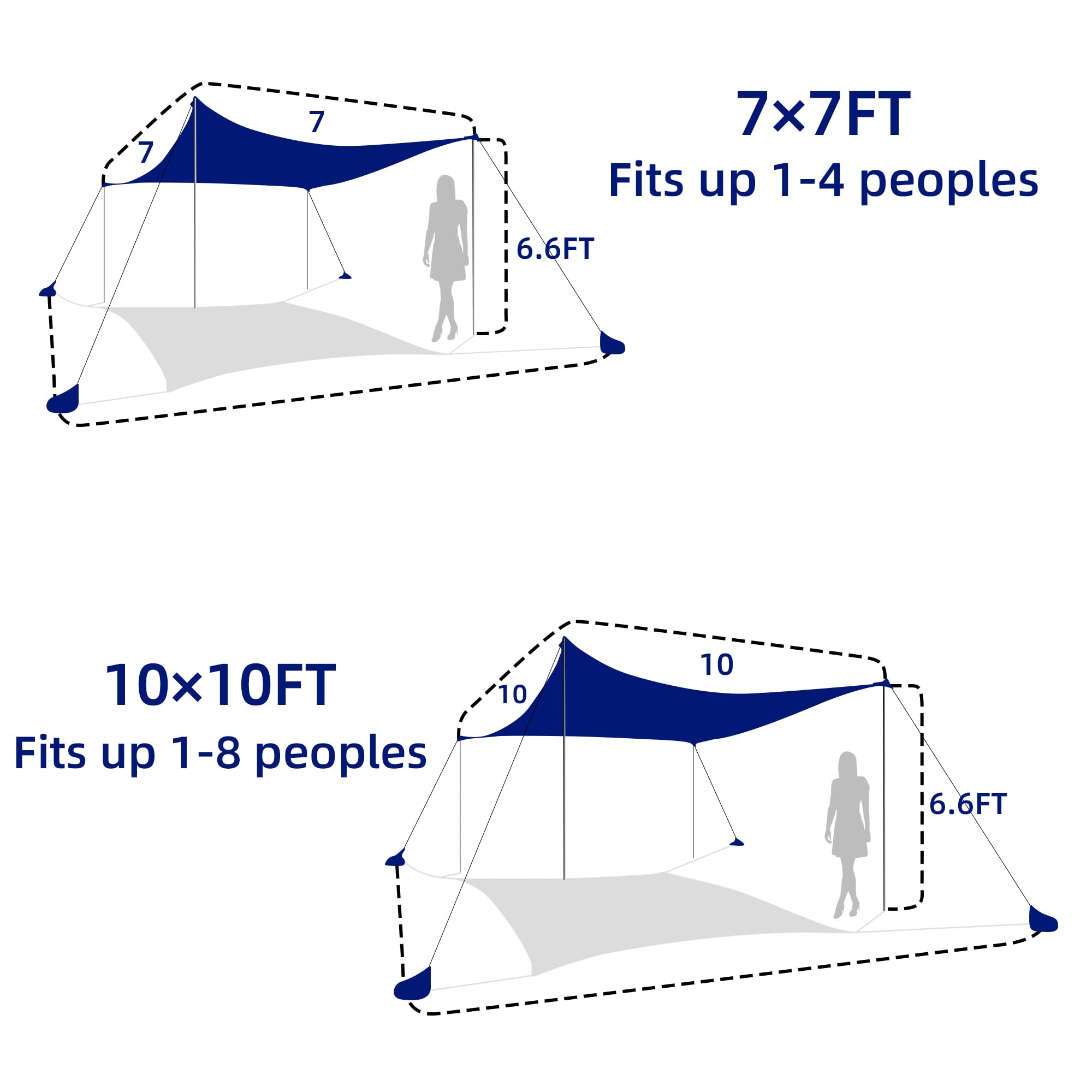 UMARDOO 10x10FT Portable Beach Tent - UPF 50+ Sun Shelter with Carry Bag, Wind Resistant Canopy for Family Outdoor Travel, Camping, Picnics & Beach Days (Blue)
