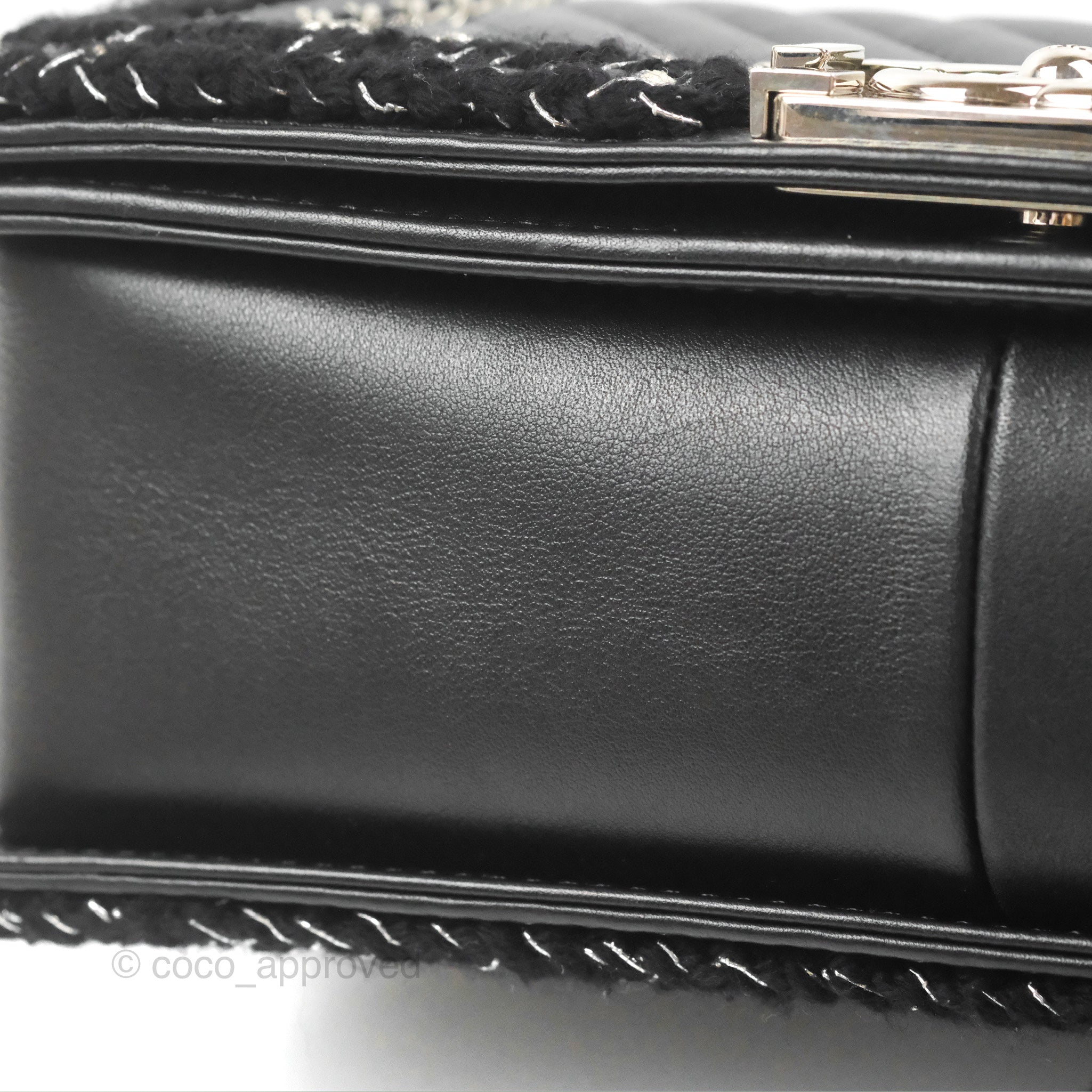 Chanel Chevron Braid Around Chain Boy Bag - Black Calfskin Leather with Silver Hardware | Luxury Crossbody Bag for Women, Perfect for Date Night & Evening Events