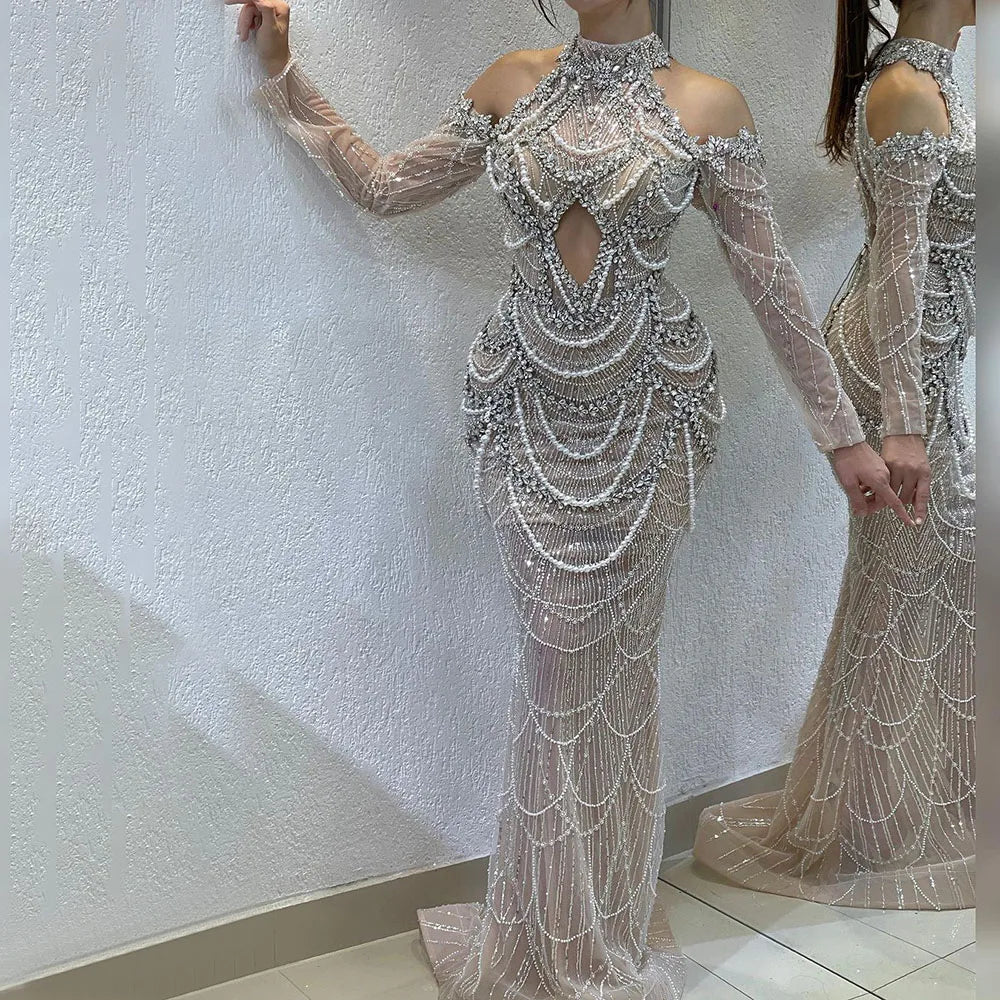 Luxury Dubai Arabian Evening Gowns for Women 2025 - Elegant Nude Dress with Front Cutout for Weddings, Parties & Special Occasions | LA72607 | Perfect for Red Carpet Events, Galas & Formal Dinners