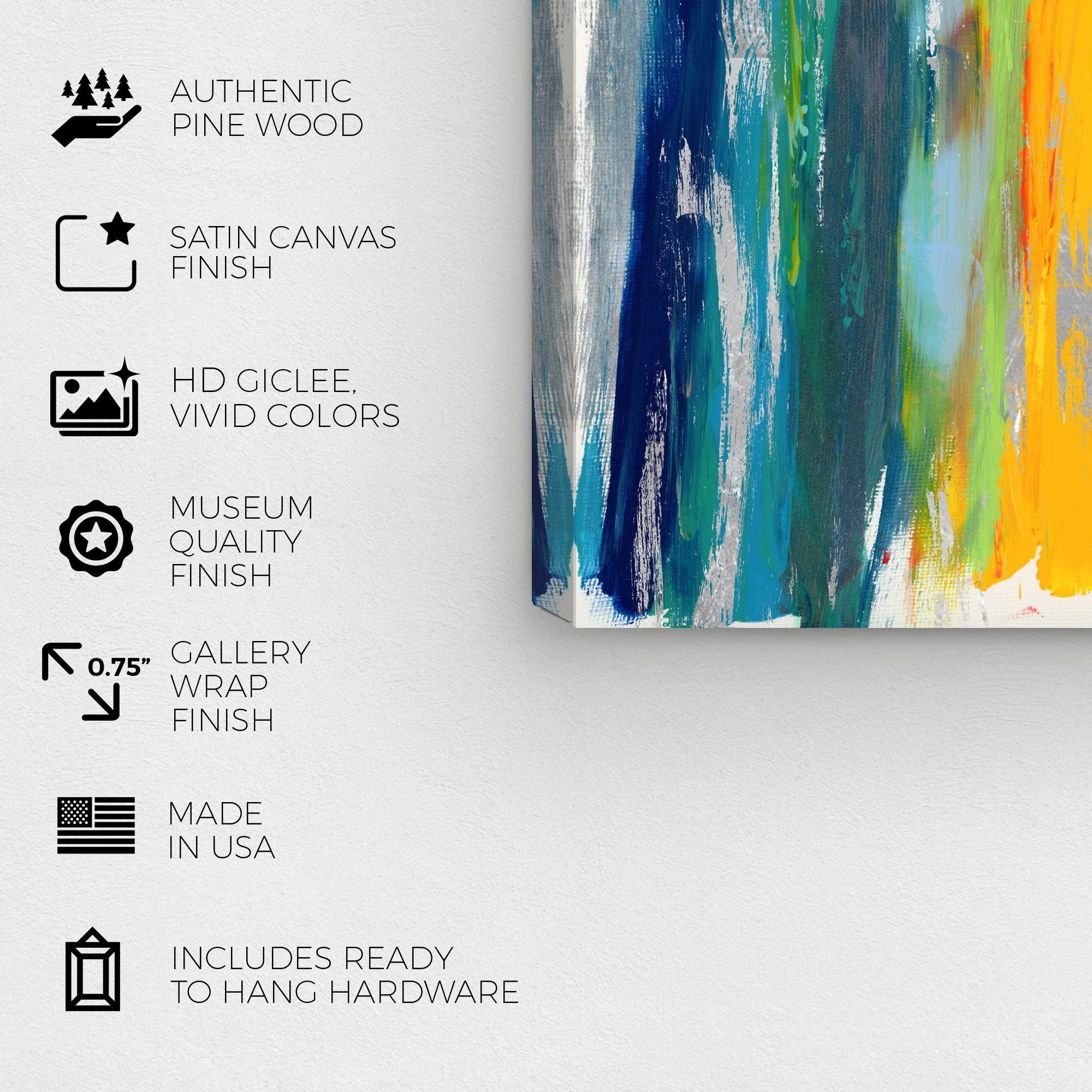 Wynwood Studio Abstract Wall Art Canvas Print 'Sunday Funday' - Modern Blue & Yellow Painting for Home Décor, 24x16 Inches - Perfect for Living Room, Bedroom & Office Wall Decor