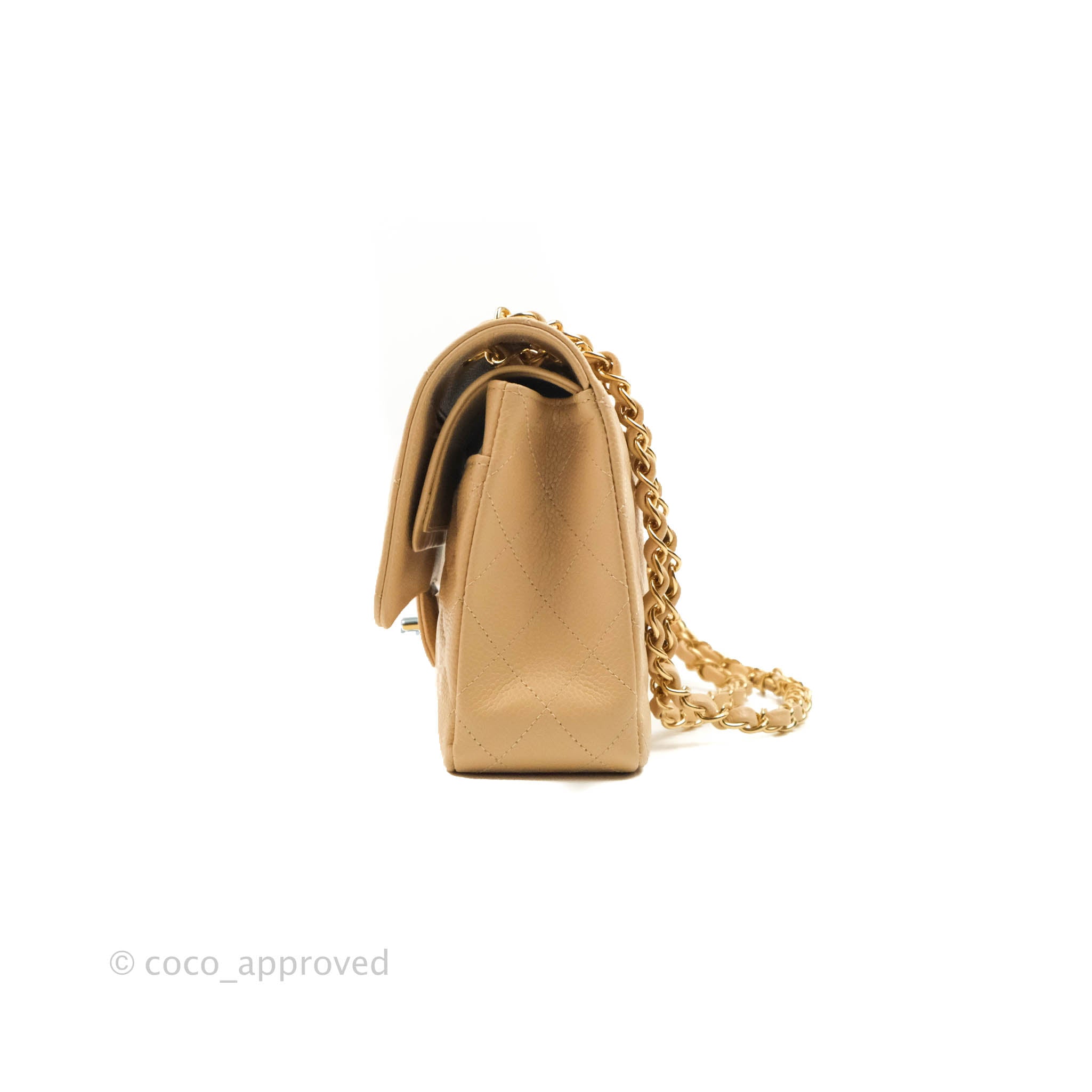 Chanel Classic M/L Medium Flap Bag Quilted Beige Caviar Leather with Gold Hardware - Luxury Handbag for Women, Perfect for Parties, Work & Everyday Use
