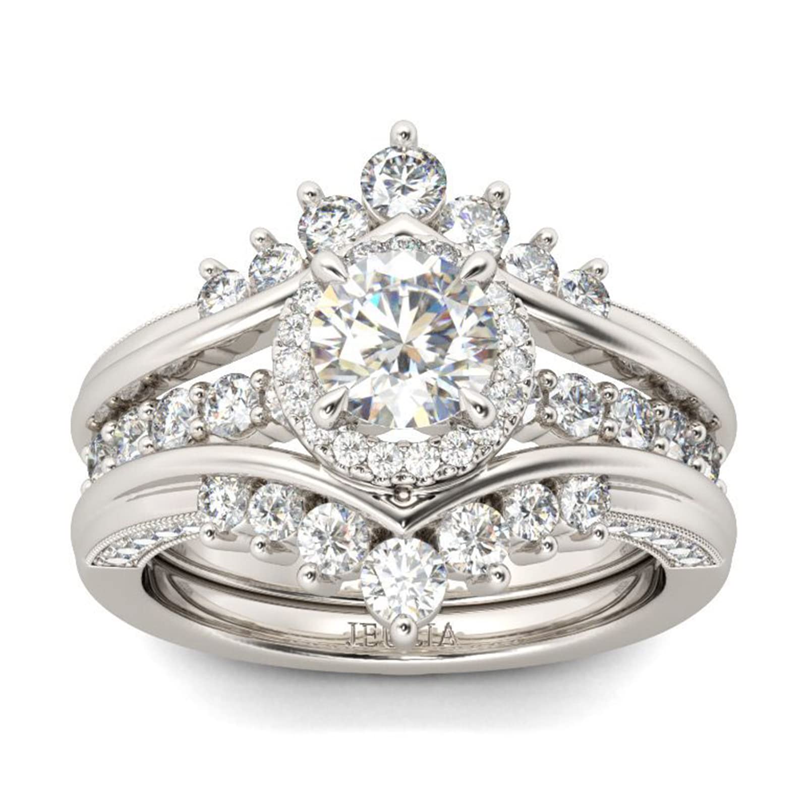 Jeulia 1.9ct Diamond Halo Engagement Ring for Women - Interchangeable Sterling Silver Wedding Band Set, Round Cut Vintage Bridal Ring with Jewelry Gift Box - Perfect for Anniversary, Promise Ring & Special Occasions