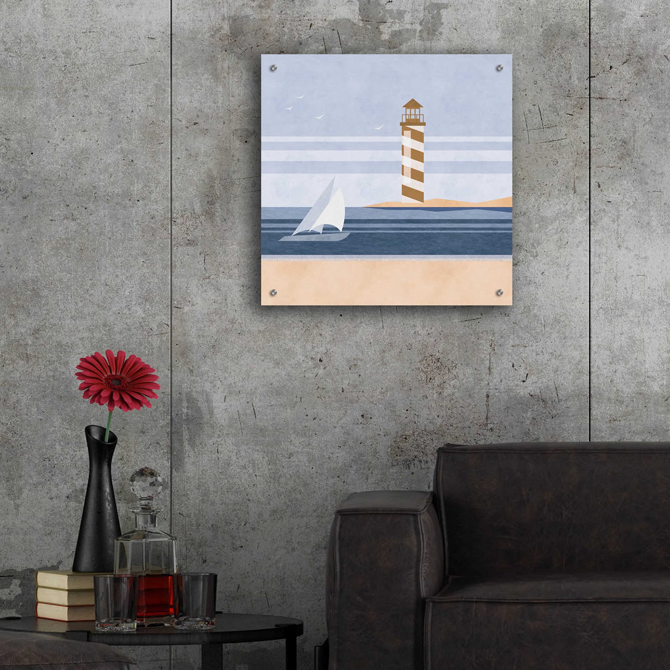Premium 'Cape Cod Lighthouse' Acrylic Glass Wall Art by Andrea Haase – 24x24 Inches – Coastal Home Decor for Living Room, Bedroom, or Office