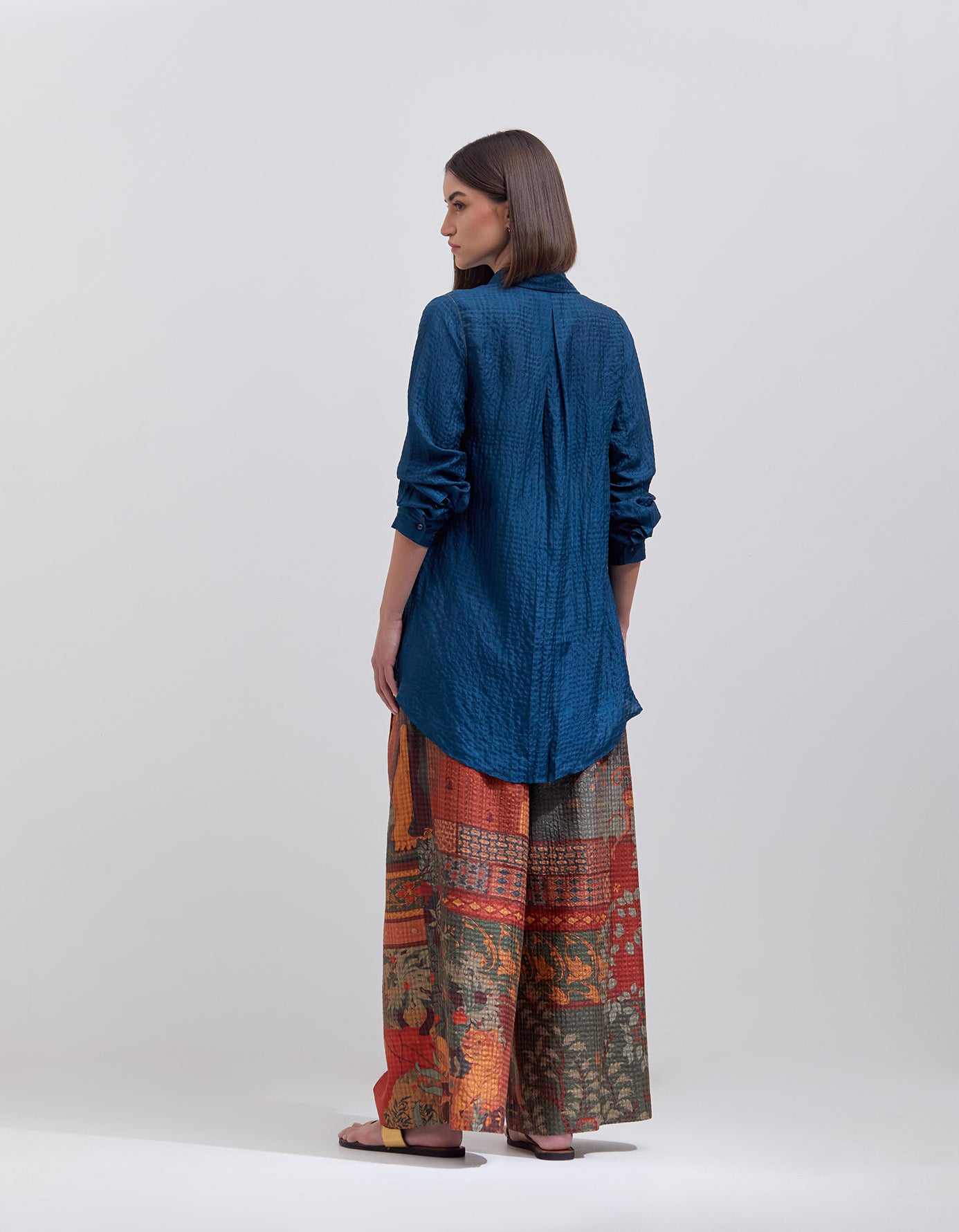 Stylish Oversized Silk Shirt in Teal Check Print - Perfect for Casual Outings & Office Wear
