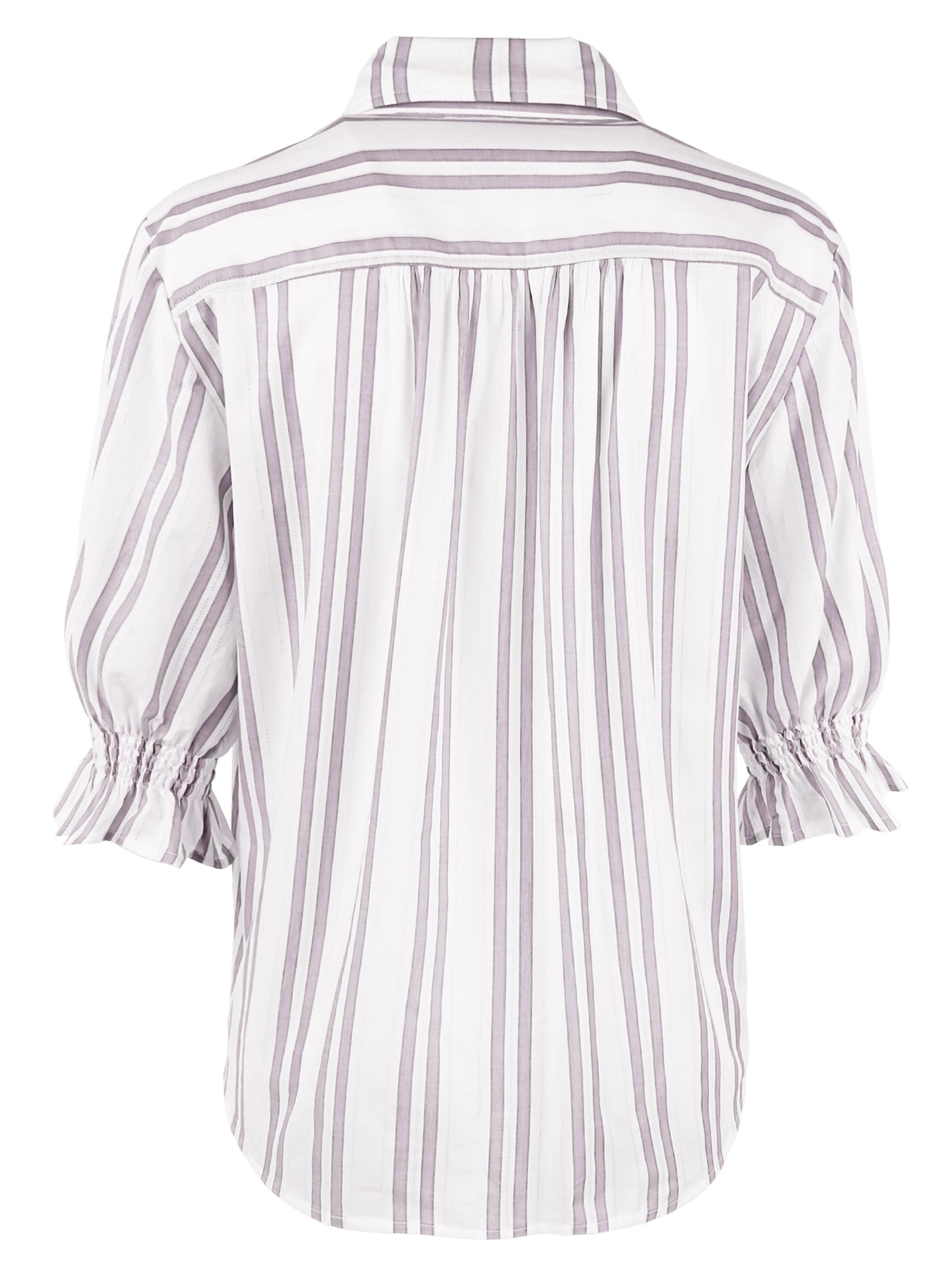 Sirena Blouson Sleeve Blouse Women's Fashion Top - Tan Drop Needle Stripe Casual Shirt for Work, Office & Everyday Wear