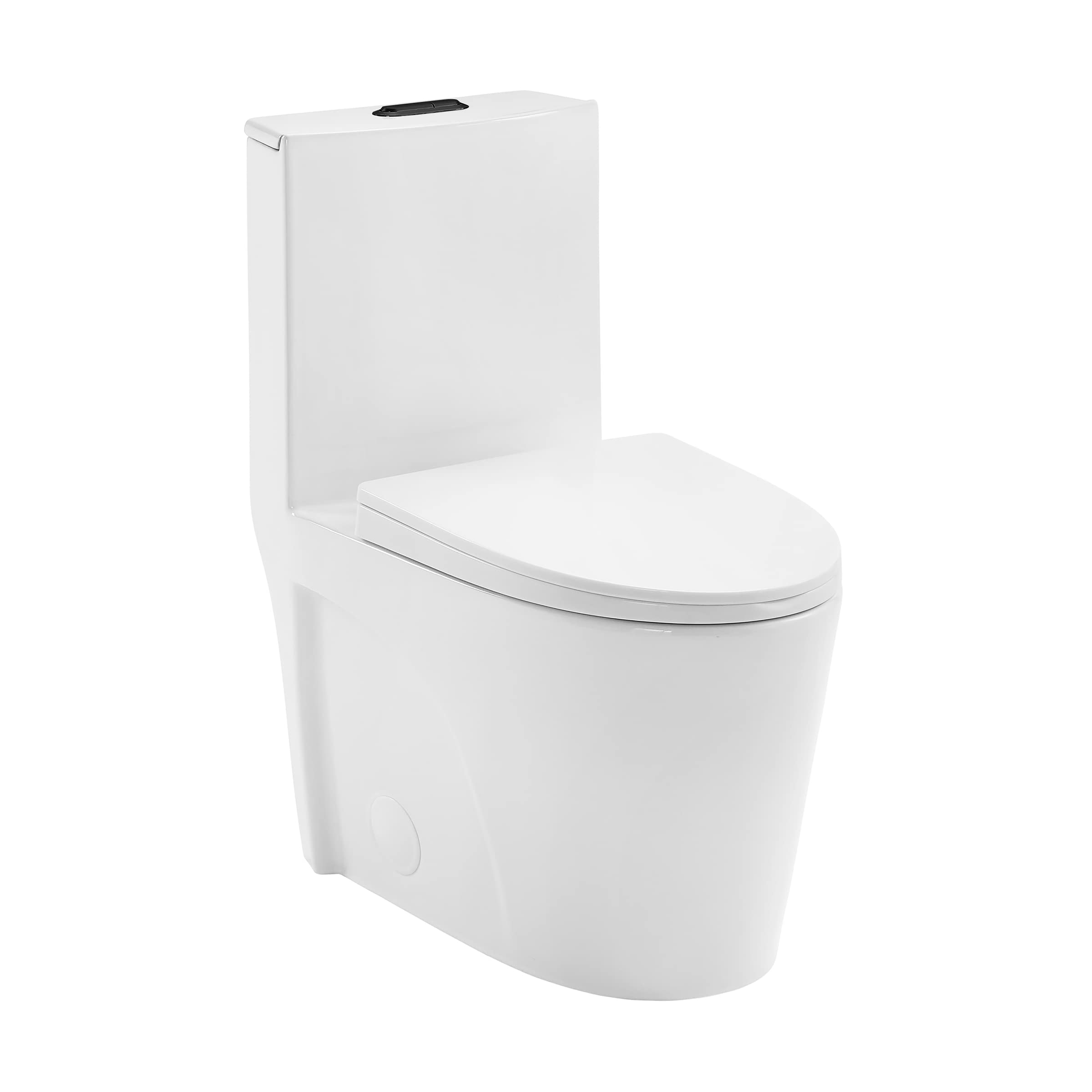 Swiss Madison St. Tropez SM-1T254HB Elongated One-Piece Toilet with Vortex Dual-Flush 1.1/1.6 GPF, Comfort Height Chair Seat, ADA Compliant, Glossy White Finish & Black Hardware - Perfect for Modern Bathrooms & Water-Efficient Homes