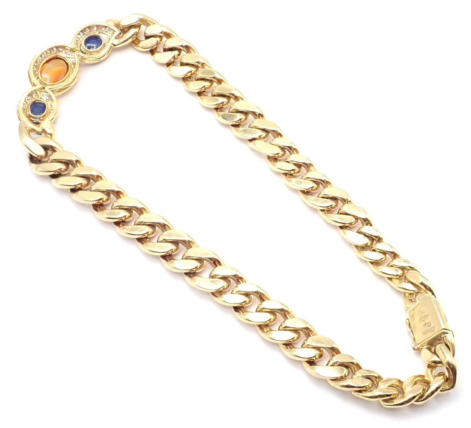 Bvlgari Bulgari 18k Yellow Gold Diamond Citrine Sapphire Link Necklace - Luxury Italian Jewelry for Women, Perfect for Weddings, Parties & Special Occasions
