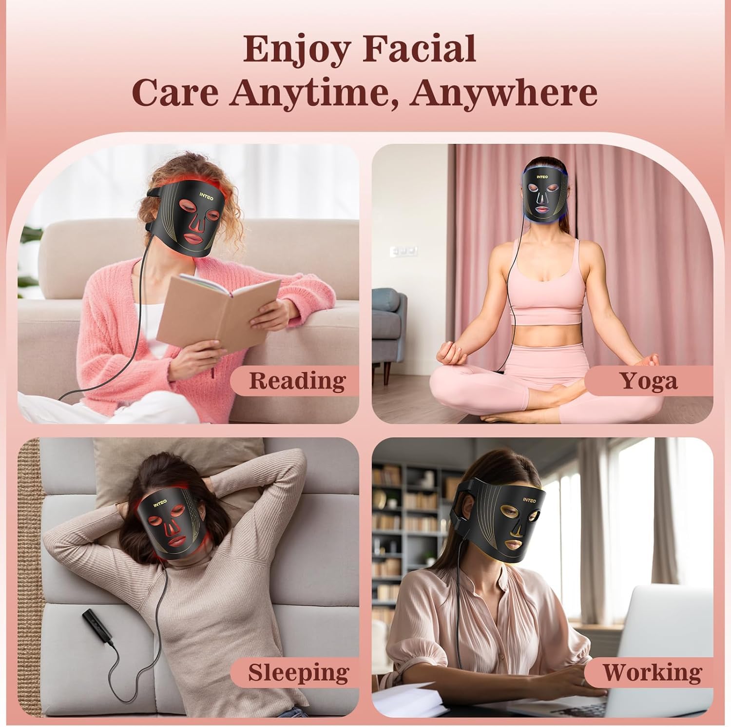 Red Light Therapy Mask for Face - 3 Modes Portable LED Light Therapy Device with Remote Control, Near-Infrared 850nm & 180 LED Beads for Anti-Aging & Skin Rejuvenation | Perfect for Home Use, Acne Treatment & Relaxation