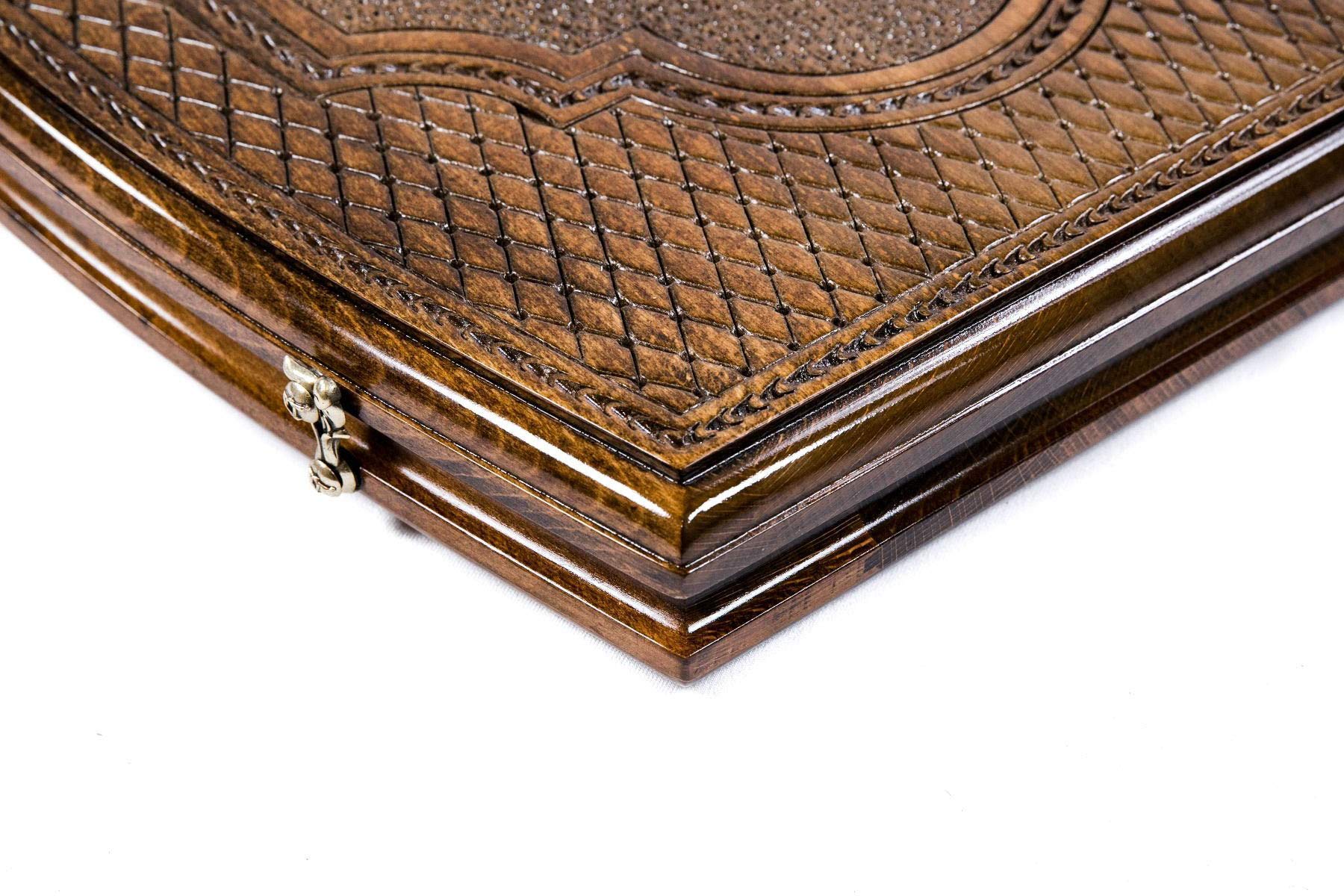 Handmade Walnut Wood Backgammon Board Game - Armenian Nardi Nardy with Floral Carvings - Classic Checkers & Chess Tabletop Game for Adults - Perfect Gift for Game Nights & Home Decor