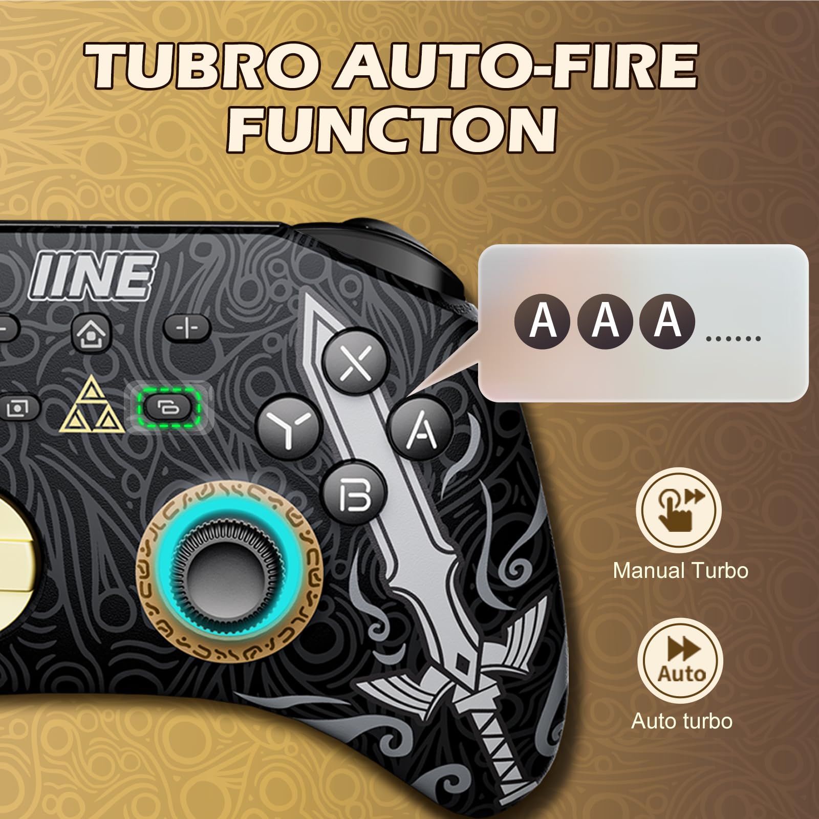 IINE Wireless Pro Controller for Nintendo Switch/Lite/OLED - RGB Gamepad with Headset Jack, Macro Settings, Turbo Mode & Adjustable Dual-Motor Vibration - Perfect for Gaming at Home or On-The-Go