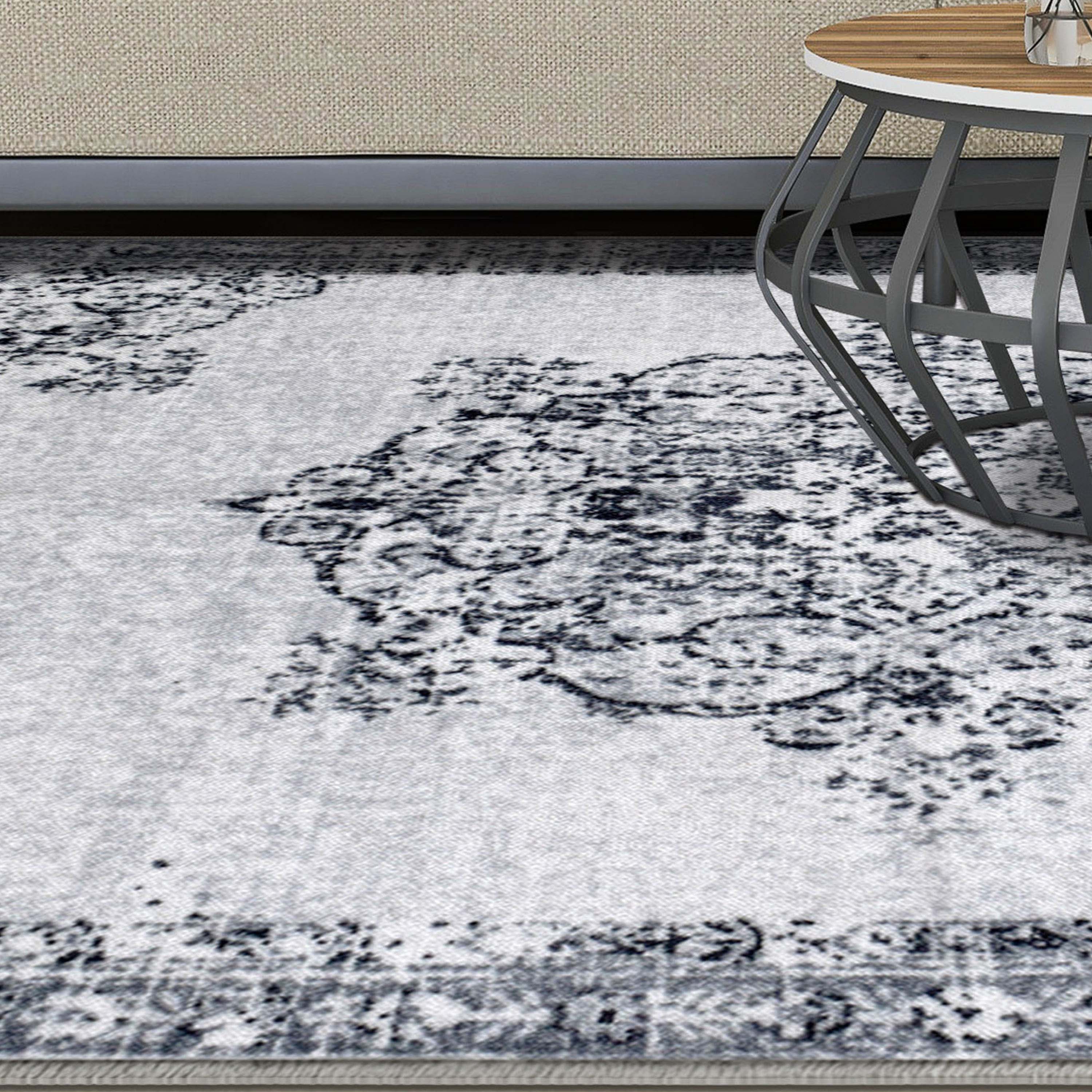 Decklan Non-Slip Floral Medallion Indoor Area Rug & Runner - Soft Anti-Skid Living Room Carpet for Bedroom, Hallway, and Entryway Decor