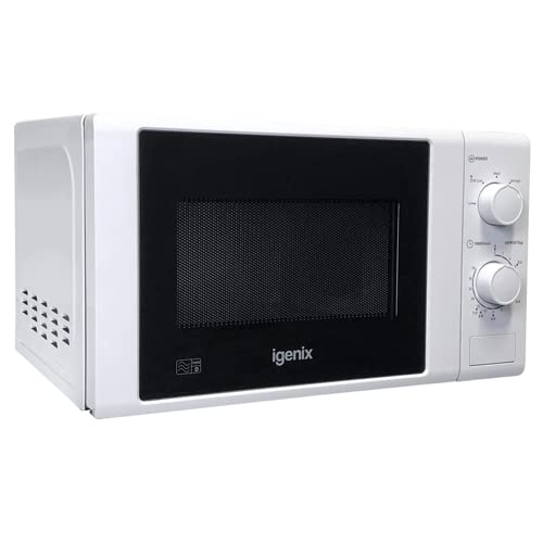 Igenix IG2071 Solo Manual Microwave Oven - 700W, 20L Capacity, 5 Power Levels & Defrost Function, 30-Minute Timer, White - Perfect for Small Kitchens, Dorms & Office Break Rooms