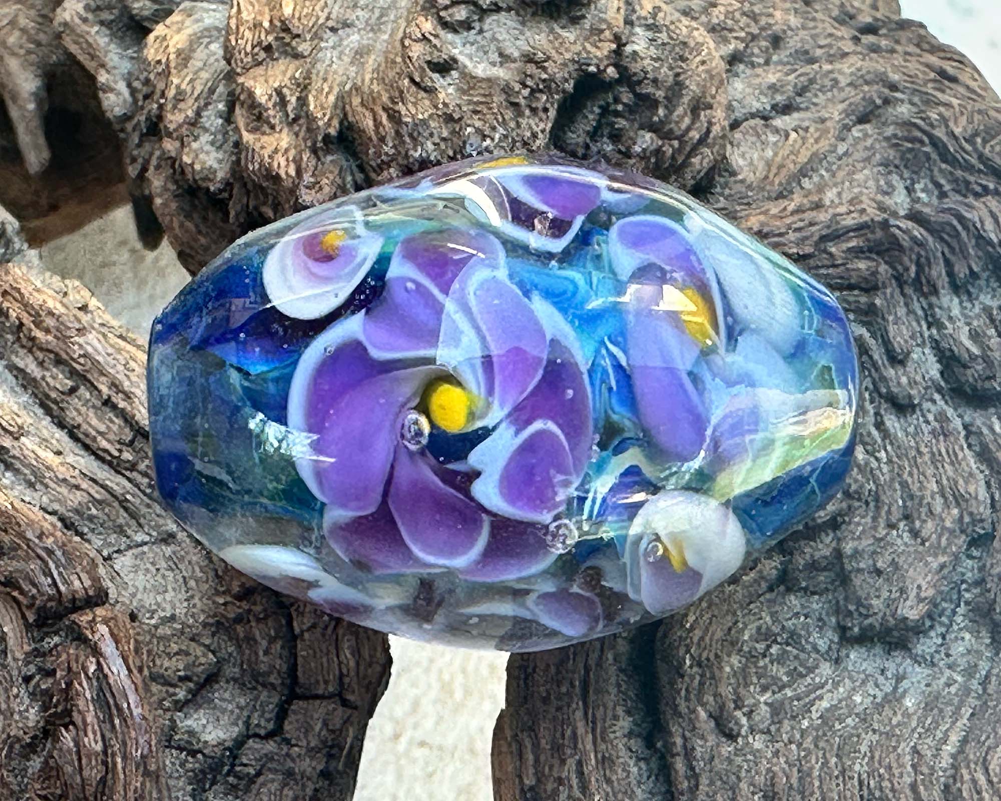 Handmade Purple Floral Lampwork Glass Focal Bead for Jewelry Making - Perfect for Necklaces, Bracelets & DIY Craft Projects