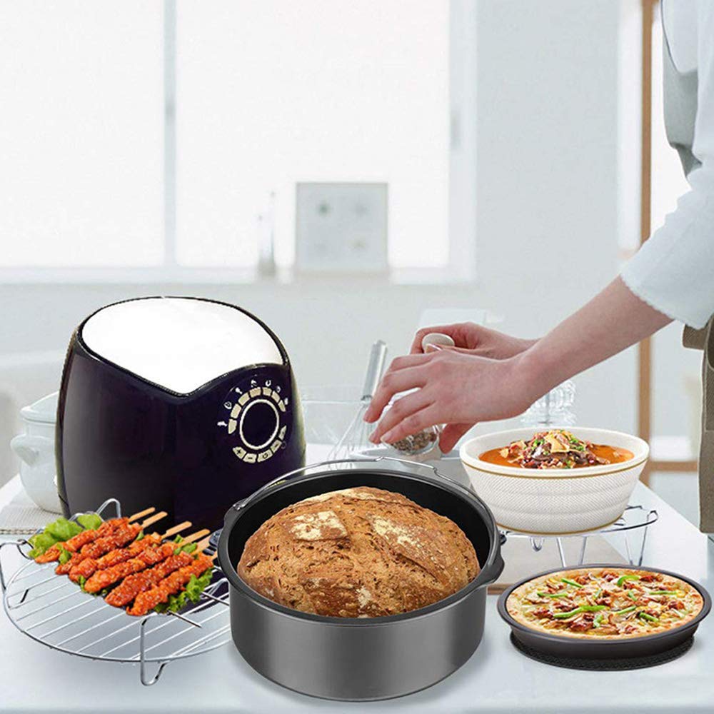 9 Inch Air Fryer Accessories Set - XL 7-Piece Kit with Cupcake Pan, Pizza Pan, Silicone Baking Cups & Recipe Cookbook | Compatible with 5.3Qt-6.8Qt Phillips, Ninja, Cosori & Most Large Air Fryers | Perfect for Baking, Roasting & Meal Prep