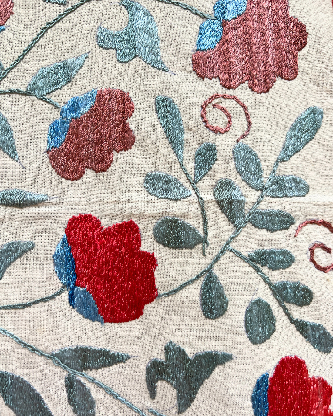 Extra Small Suzani 02 - Handmade Cotton Embroidered Pillow Cover - Bohemian Home Decor for Sofa, Bed & Nursery - Perfect for Boho Chic, Farmhouse & Eclectic Interior Design Styles