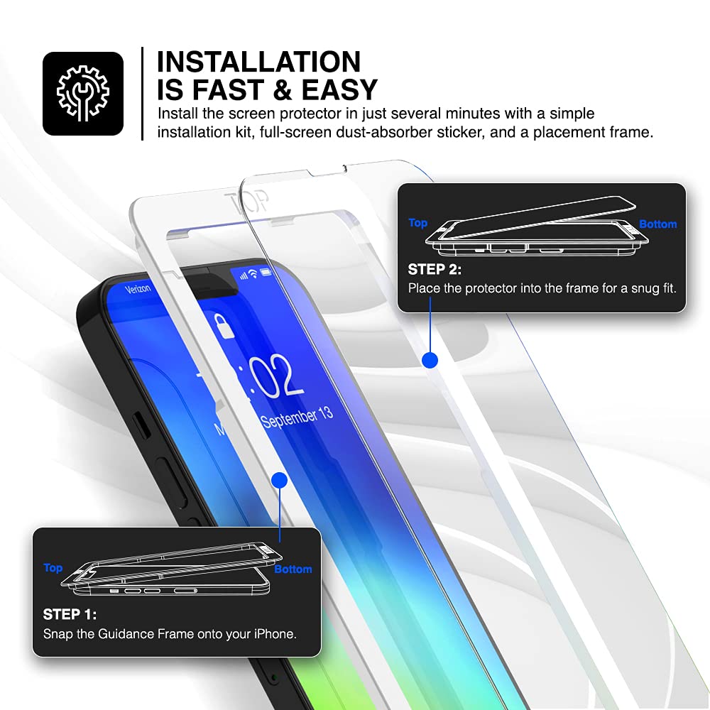TETHYS 3 Pack Tempered Glass Screen Protector for iPhone 13 Pro Max 6.7 Inch (2021) - 9H Hardness, HD Clarity, Case Friendly with Alignment Frame - Perfect for Work, Travel, and Everyday Protection