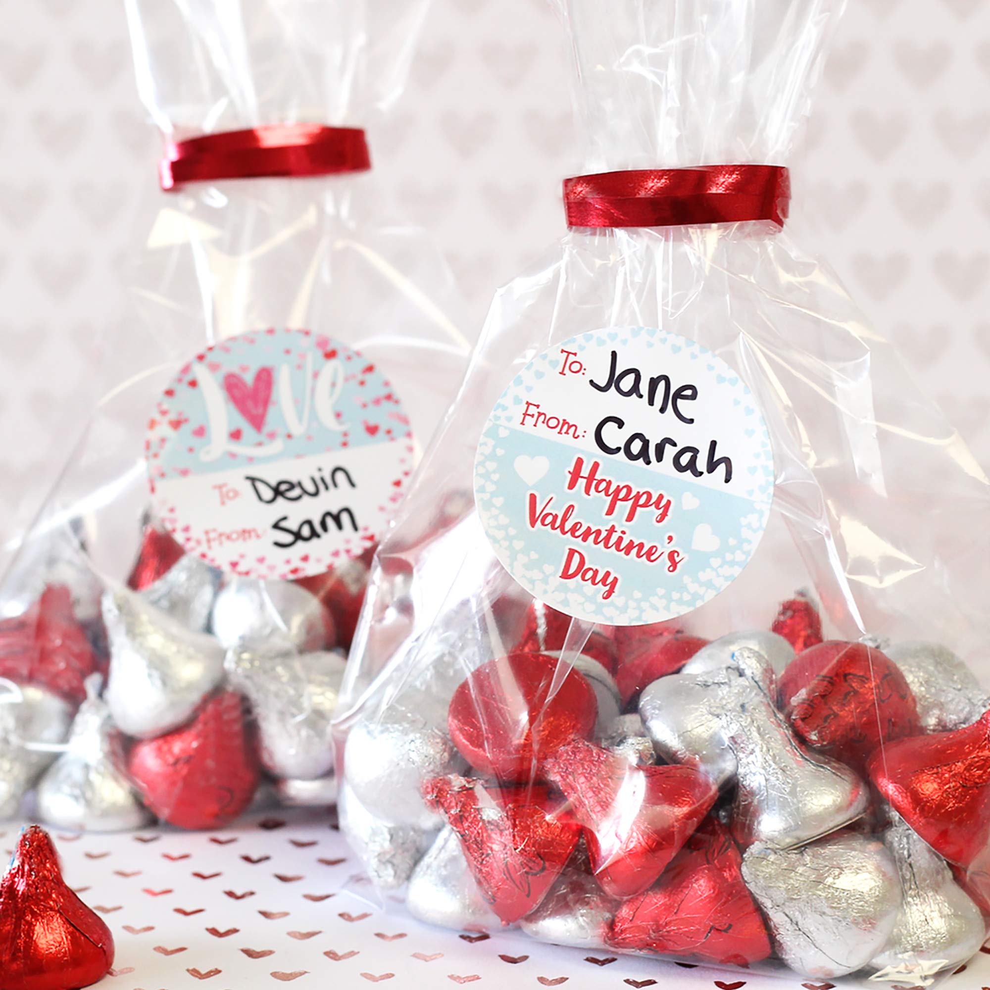Valentine's Day Stickers for Kids - 40 Pack Colorful Heart Labels in Pink, Teal & Purple - Perfect for Classroom Rewards, Party Favors & DIY Valentine Cards