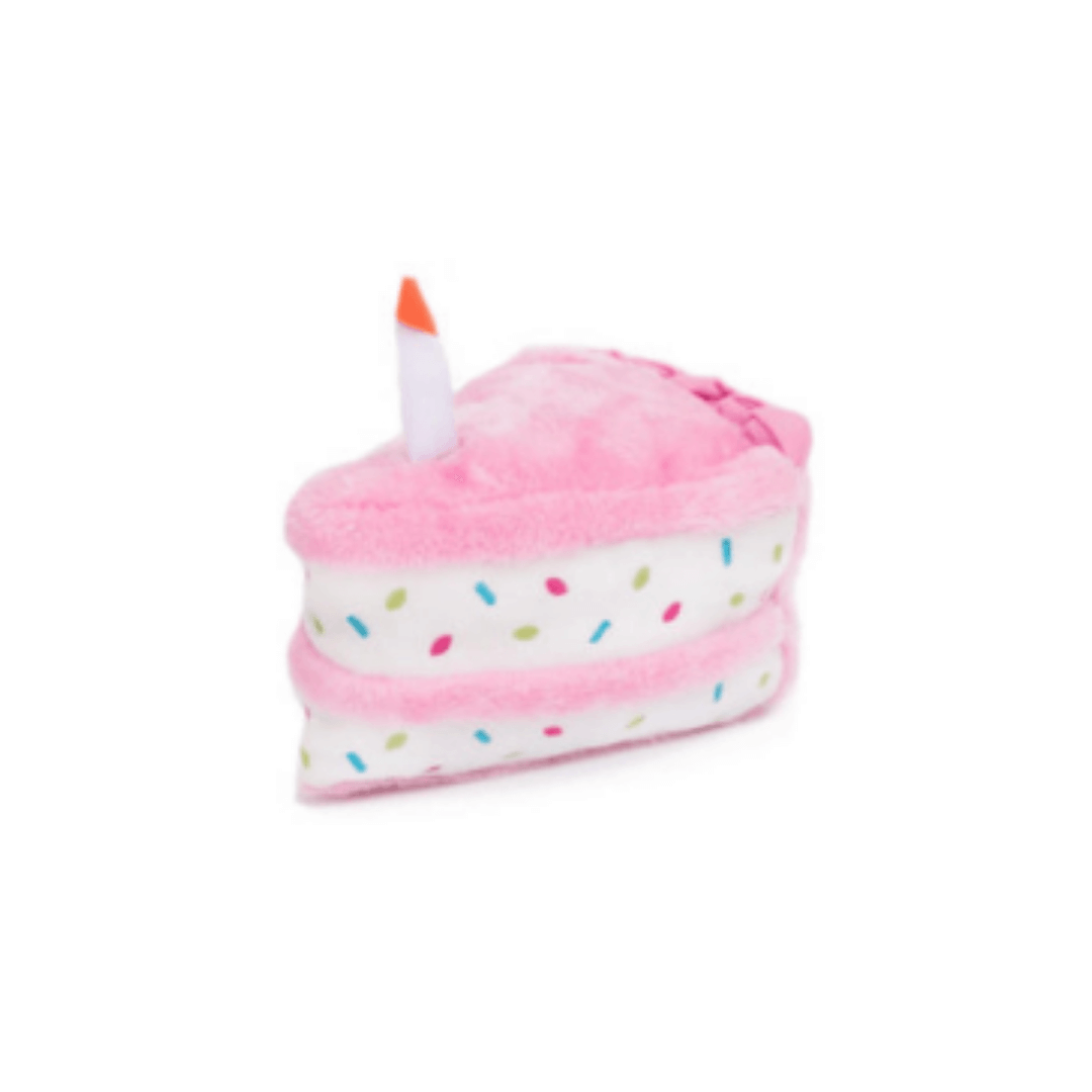 Soft Plush Birthday Cake Dog Toy - Pink Stuffed Animal Chew Toy for Small & Large Dogs - Perfect for Birthday Gifts & Puppy Playtime
