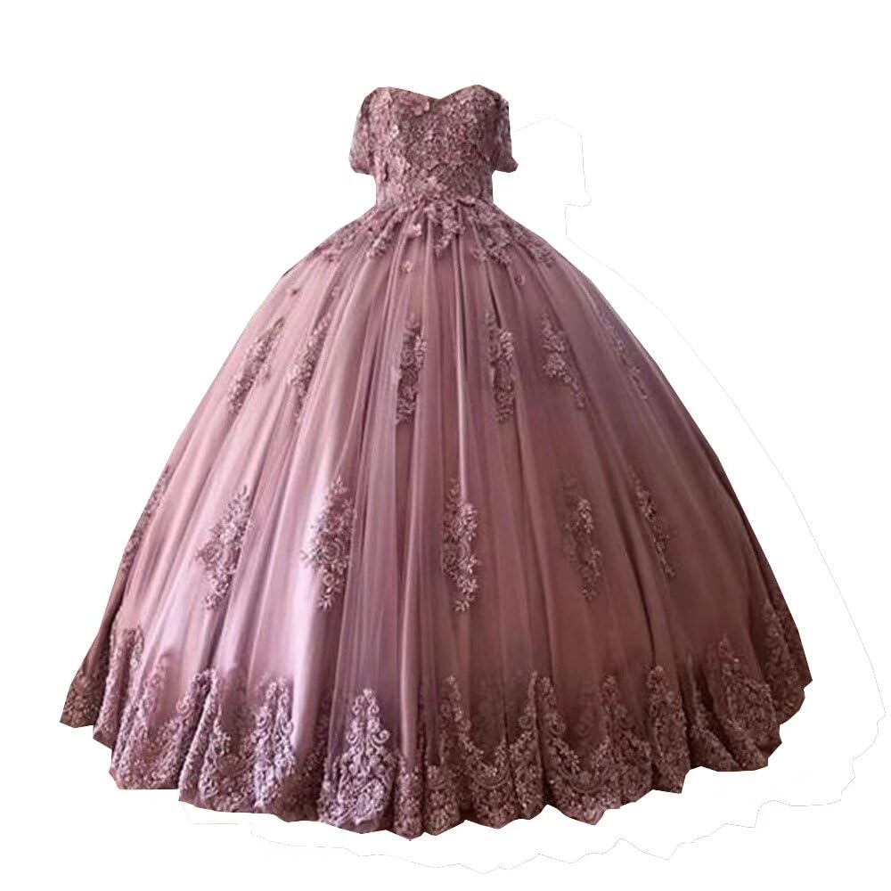 Romantic Off The Shoulder Ball Gown Quinceañera Dress with 3D Floral Lace & Tulle - Sweet 15/16 Birthday Party, Evening Cocktail Dress for Prom, Homecoming, Formal Events