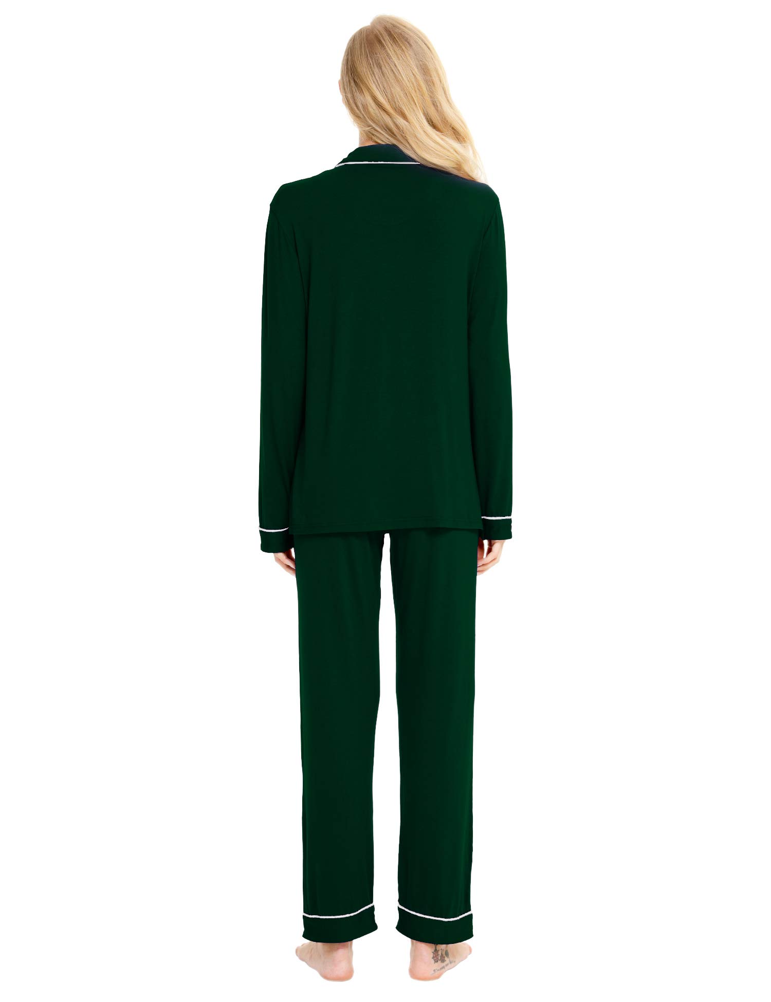 SWOMOG Women's Soft Cotton Pajama Set - Long Sleeve Button Down Sleepwear & Lounge Outfit for Cozy Nights and Relaxing at Home