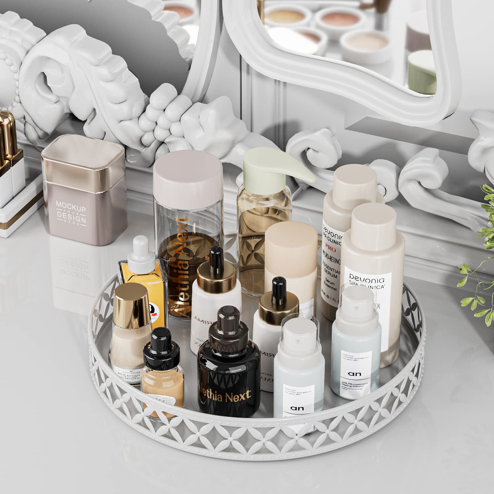 EKNITEY 11 Inch White Bathroom Counter Tray - Decorative Vanity Organizer for Cosmetics, Perfume & Jewelry Storage | Perfect for Bathroom, Bedroom & Dresser Countertop Organization