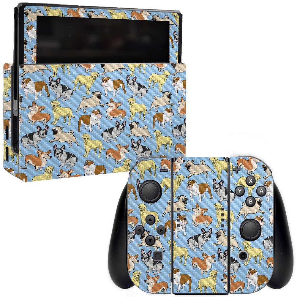Premium Carbon Fiber Skin for Nintendo Switch - Puppy Party Design | Protective & Durable Textured Cover | Easy to Apply & Remove | Made in USA | Perfect for Gaming Protection & Style Customization