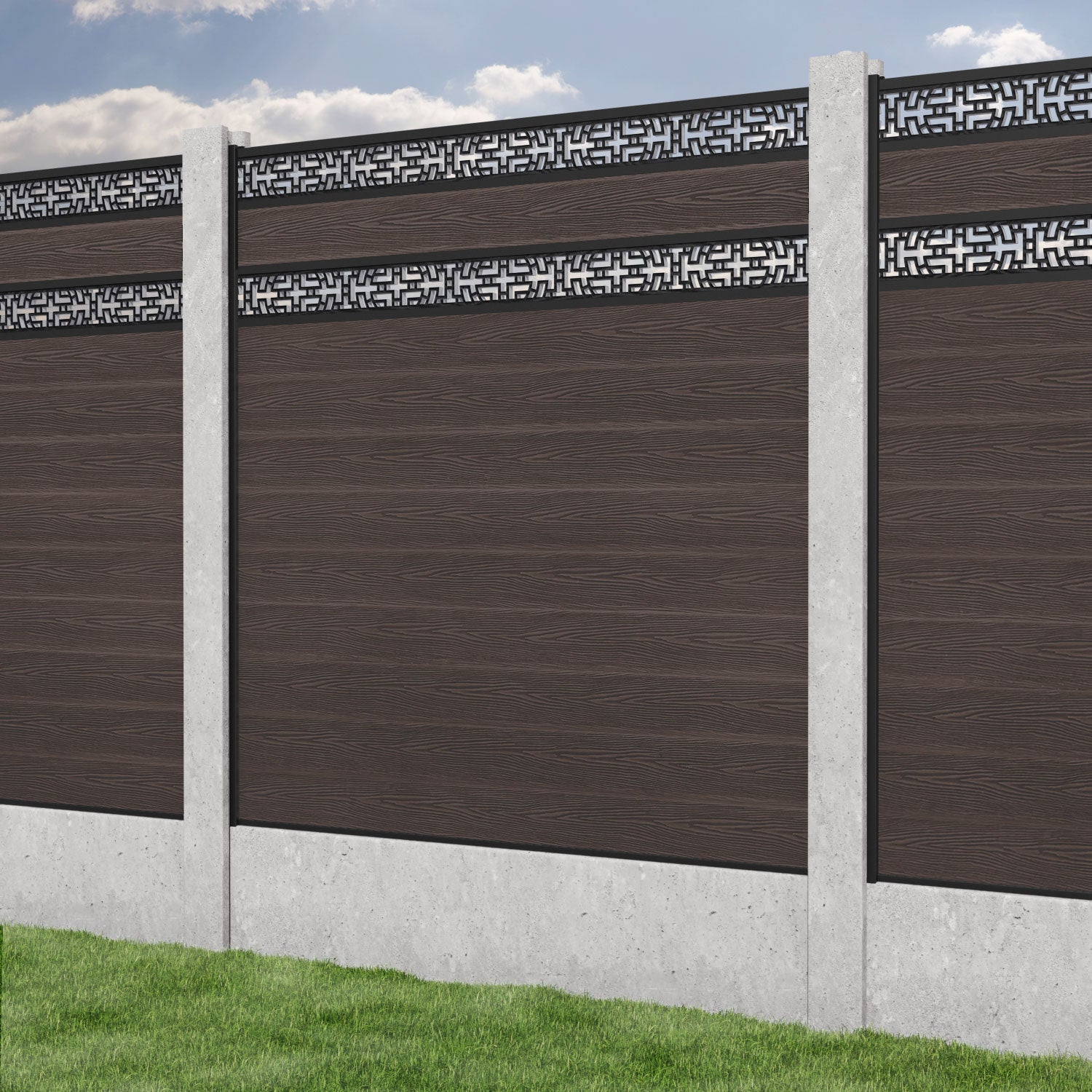 Classic Kumo Split Screen Fence Panel - Mid Brown - Fits Existing Concrete Posts - Perfect for Backyard Privacy & Garden Decoration