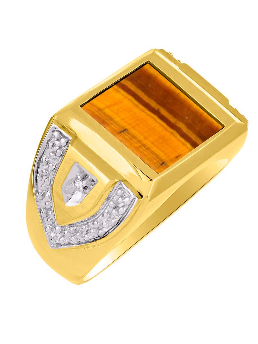 Stylish Men's Yellow Gold Plated Silver Ring with Diamonds & Black Onyx/Lapis Lazuli/Tiger Eye - Designer Statement Jewelry for Men - Sizes 8-13 - Perfect for Weddings, Parties & Everyday Wear