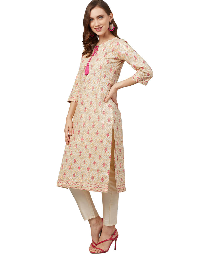 Stylish Beige Poly Silk Pant Kurti for Women - Elegant Indian Ethnic Wear for Festivals, Parties & Casual Outings